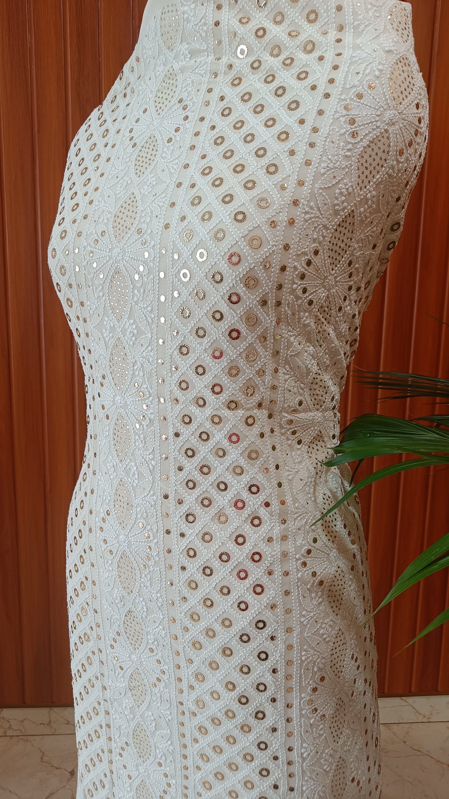Ivory Chikankari and Ring Mukaish Kurta and Dupatta