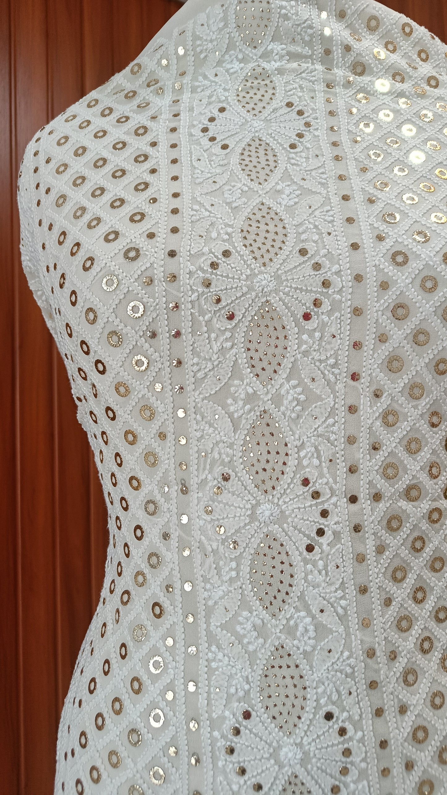 Ivory Chikankari and Ring Mukaish Kurta and Dupatta