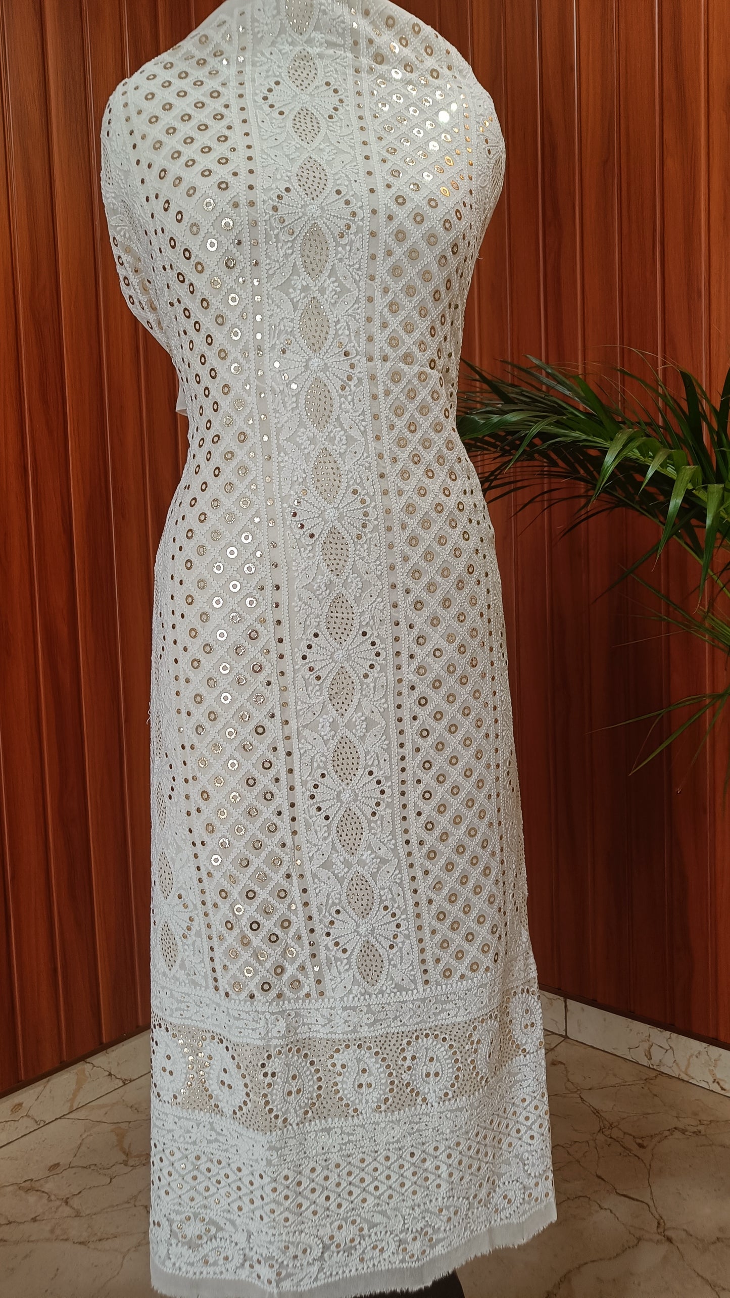 Ivory Chikankari and Ring Mukaish Kurta and Dupatta