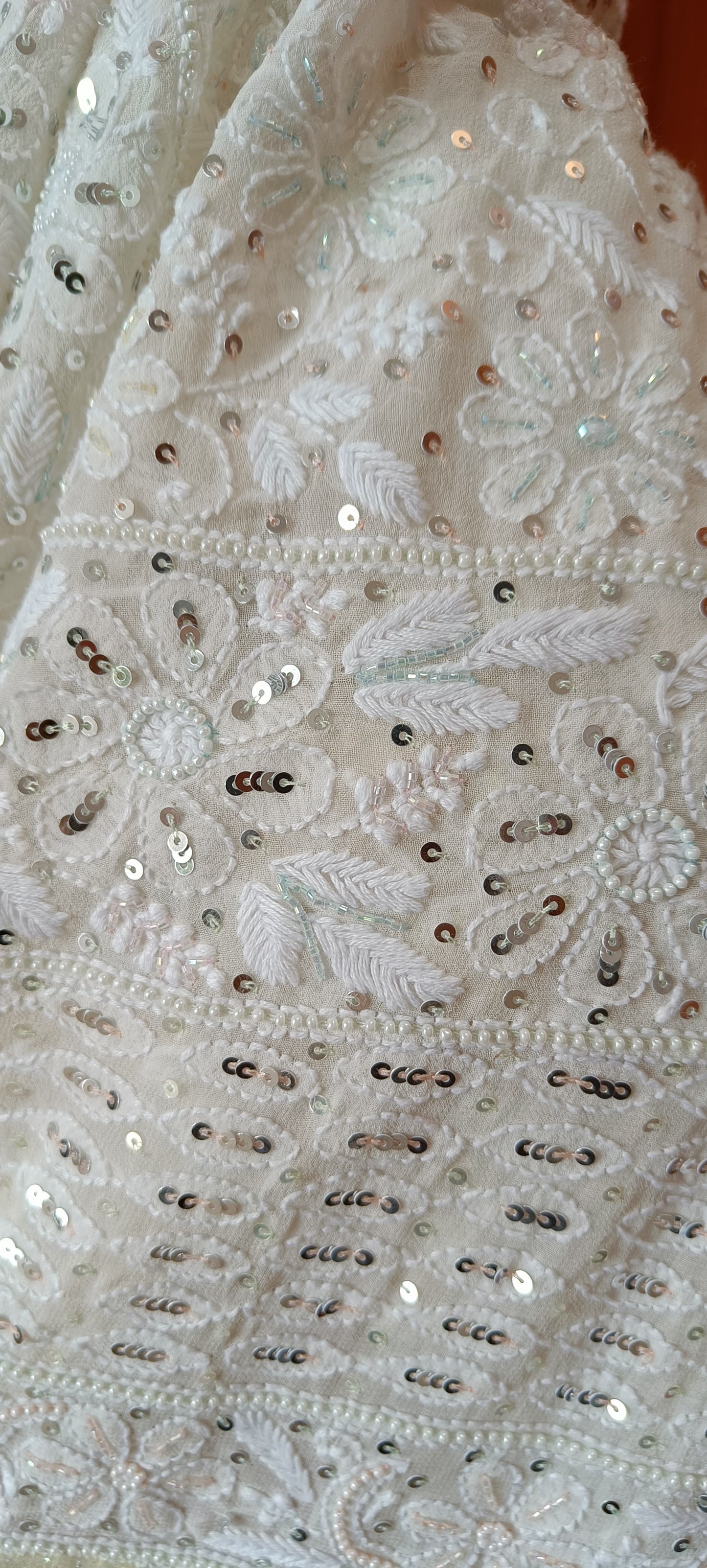 Ruhani 3 taar Chikankari Saree embellished with Sequins and Cut Dana