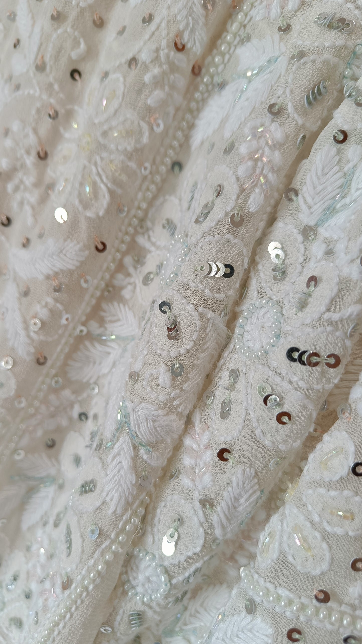 Ruhani 3 taar Chikankari Saree embellished with Sequins and Cut Dana