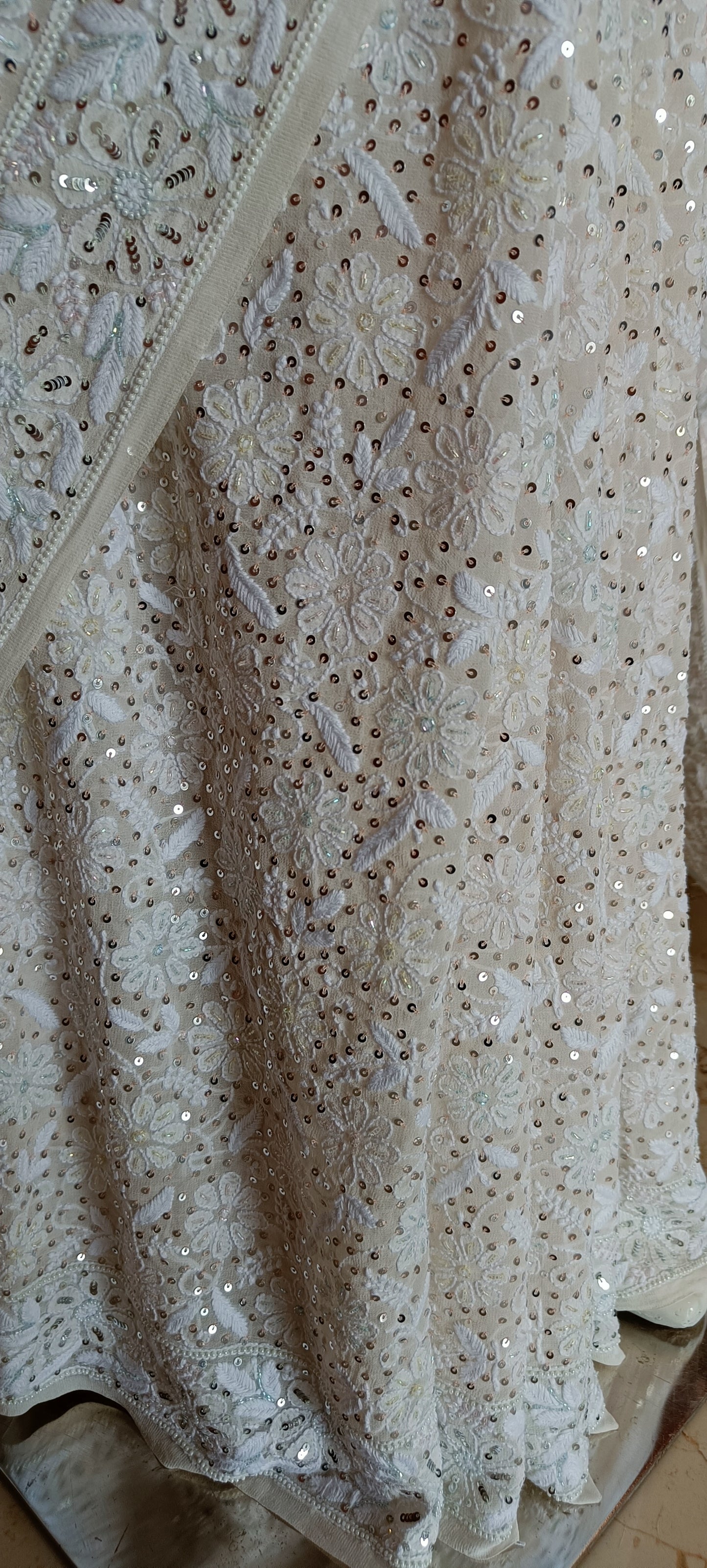 Ruhani 3 taar Chikankari Saree embellished with Sequins and Cut Dana