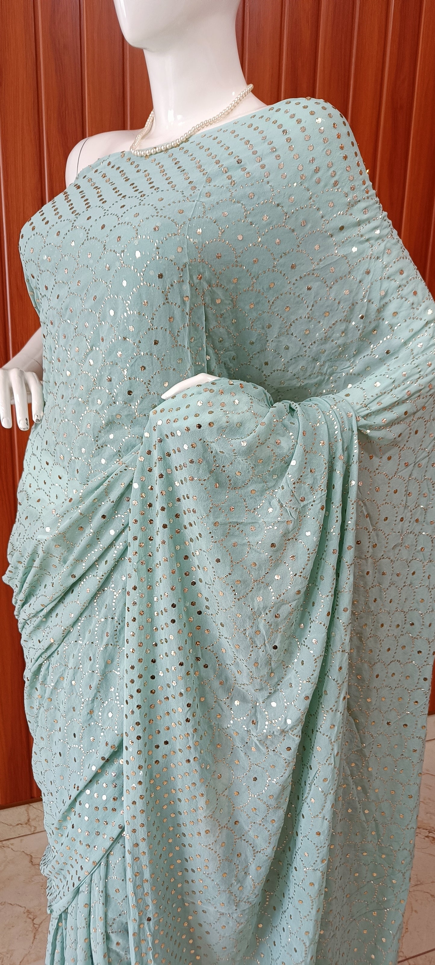 Ruhani Ocean Blue Allover Mukaish Pure Georgette Saree