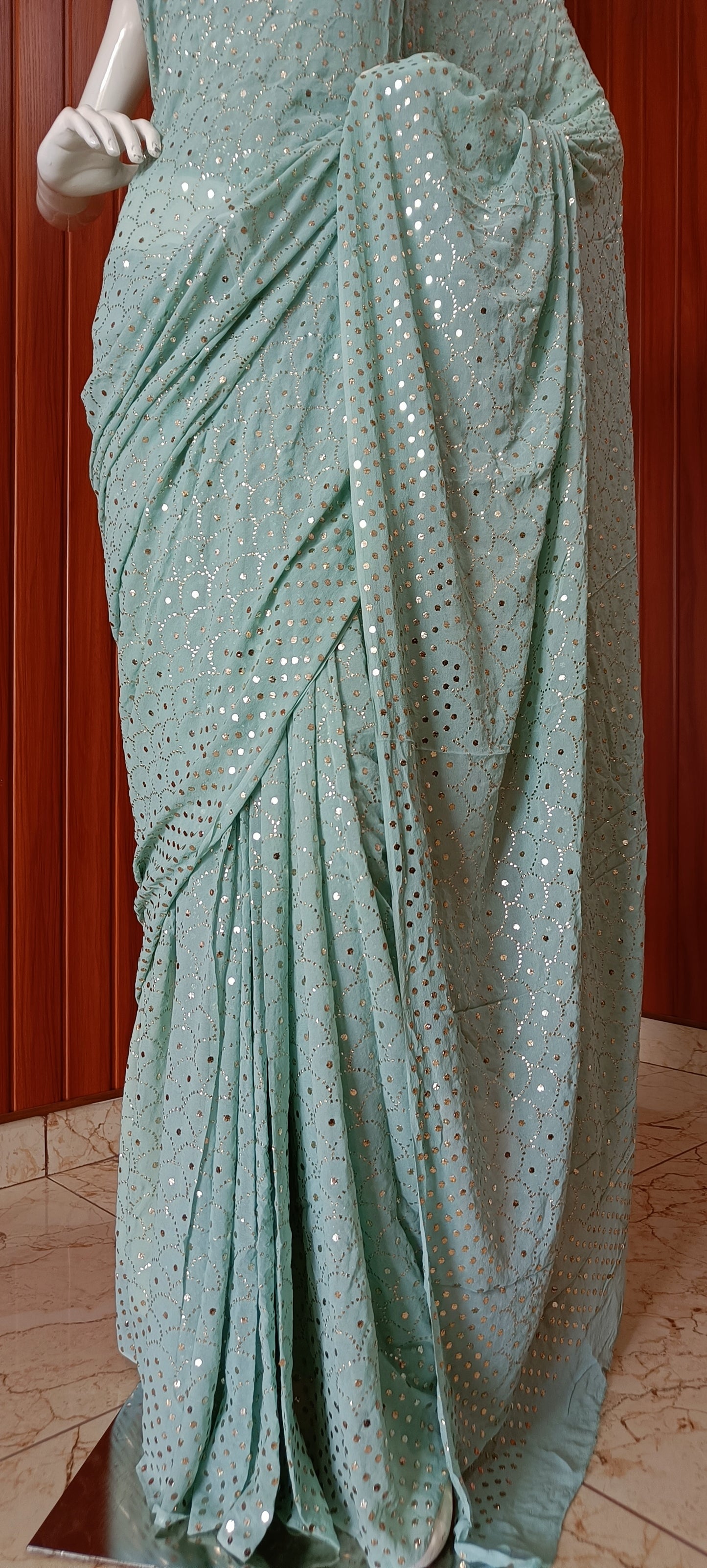 Ruhani Ocean Blue Allover Mukaish Pure Georgette Saree