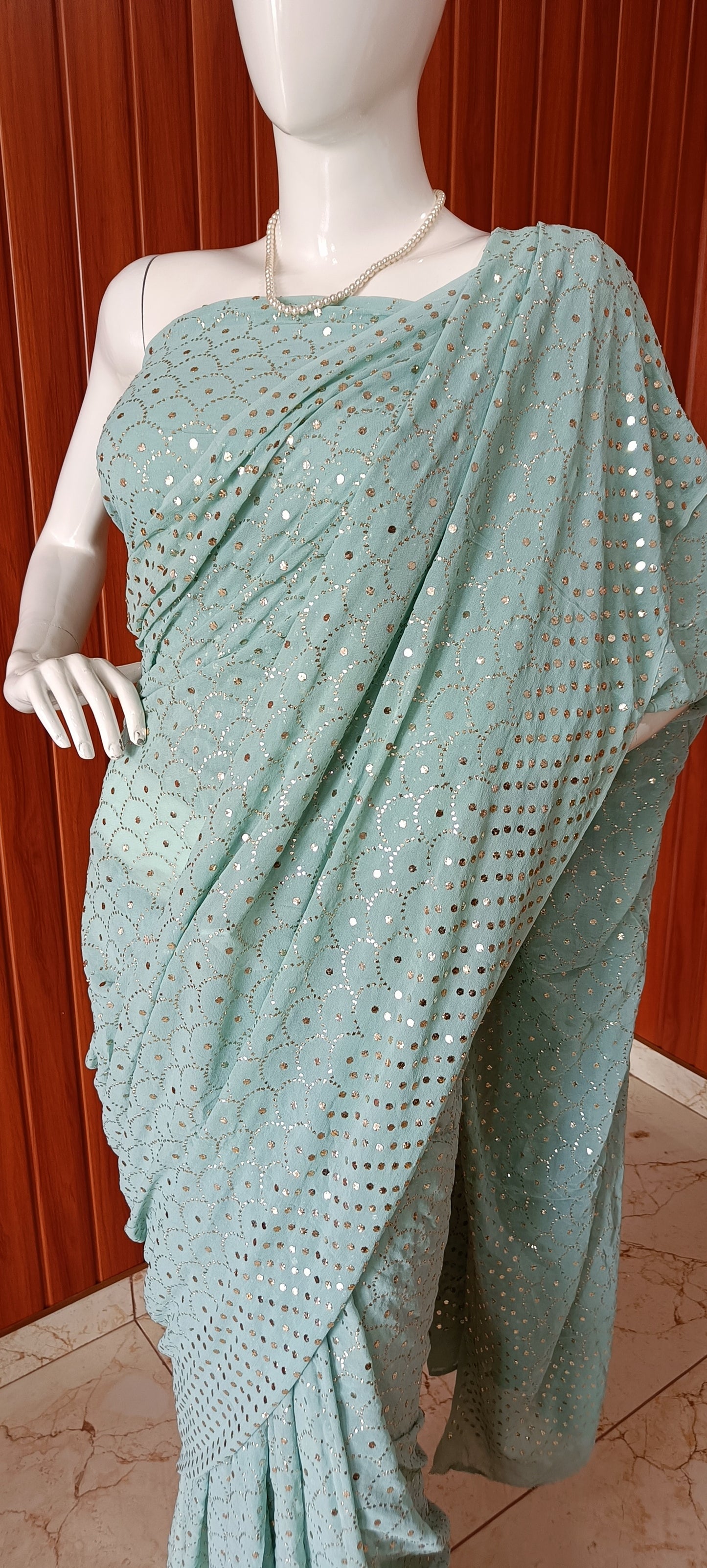 Ruhani Ocean Blue Allover Mukaish Pure Georgette Saree