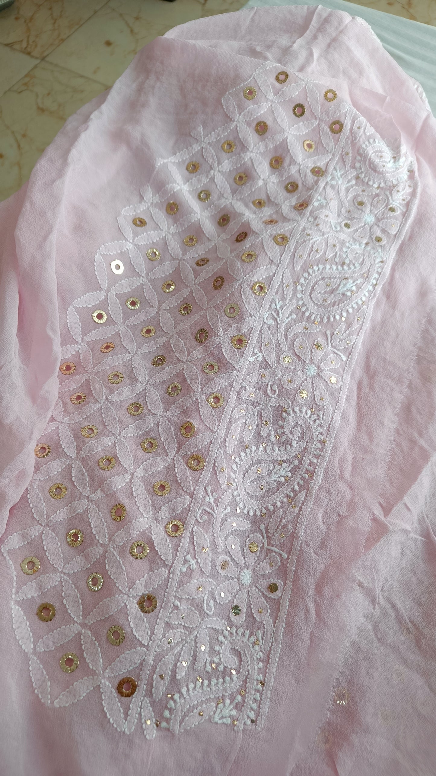 Pink Ruhani allover Chikankari and Heavy Ring Mukaish Saree