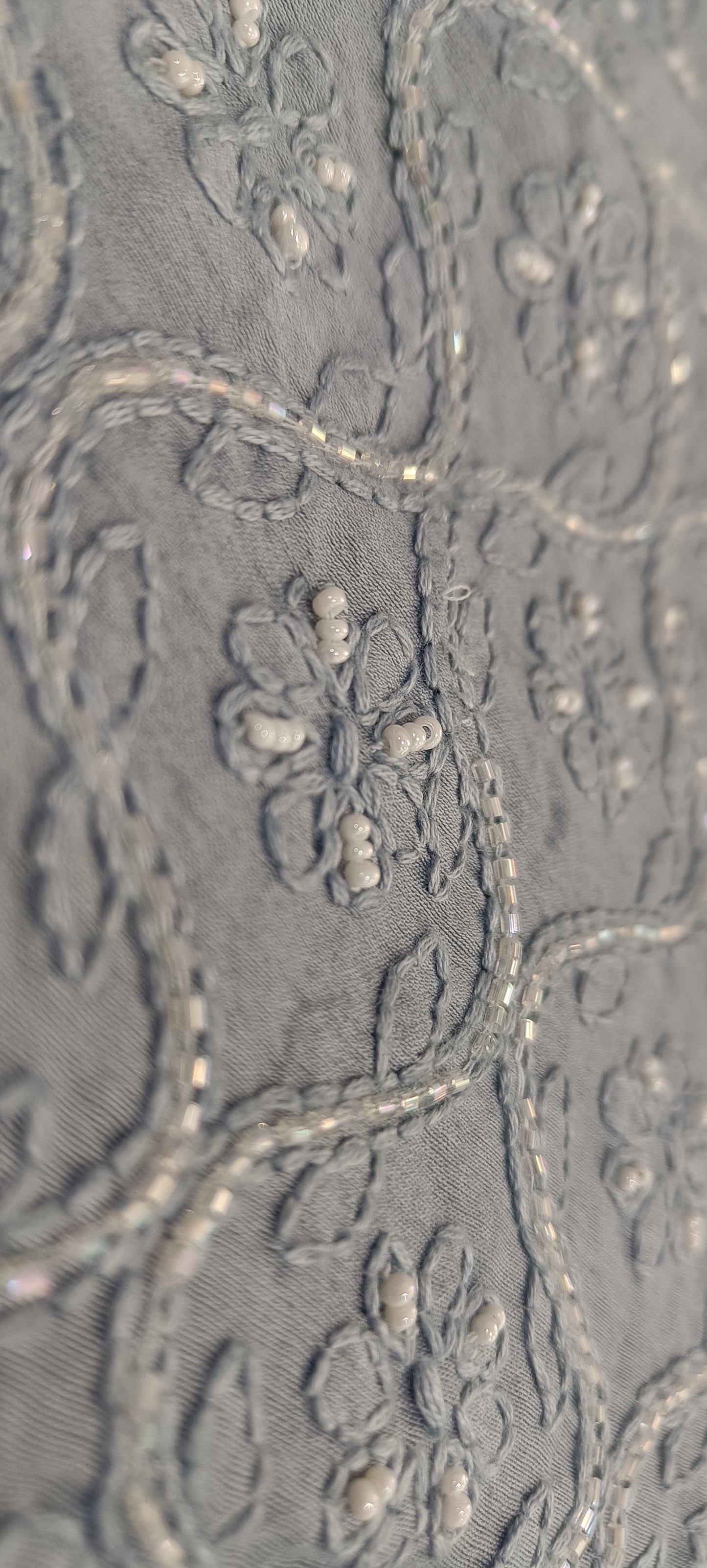 Grey Chanderi Silk Chikankari Kurta Fabric with cut dana and pearl work