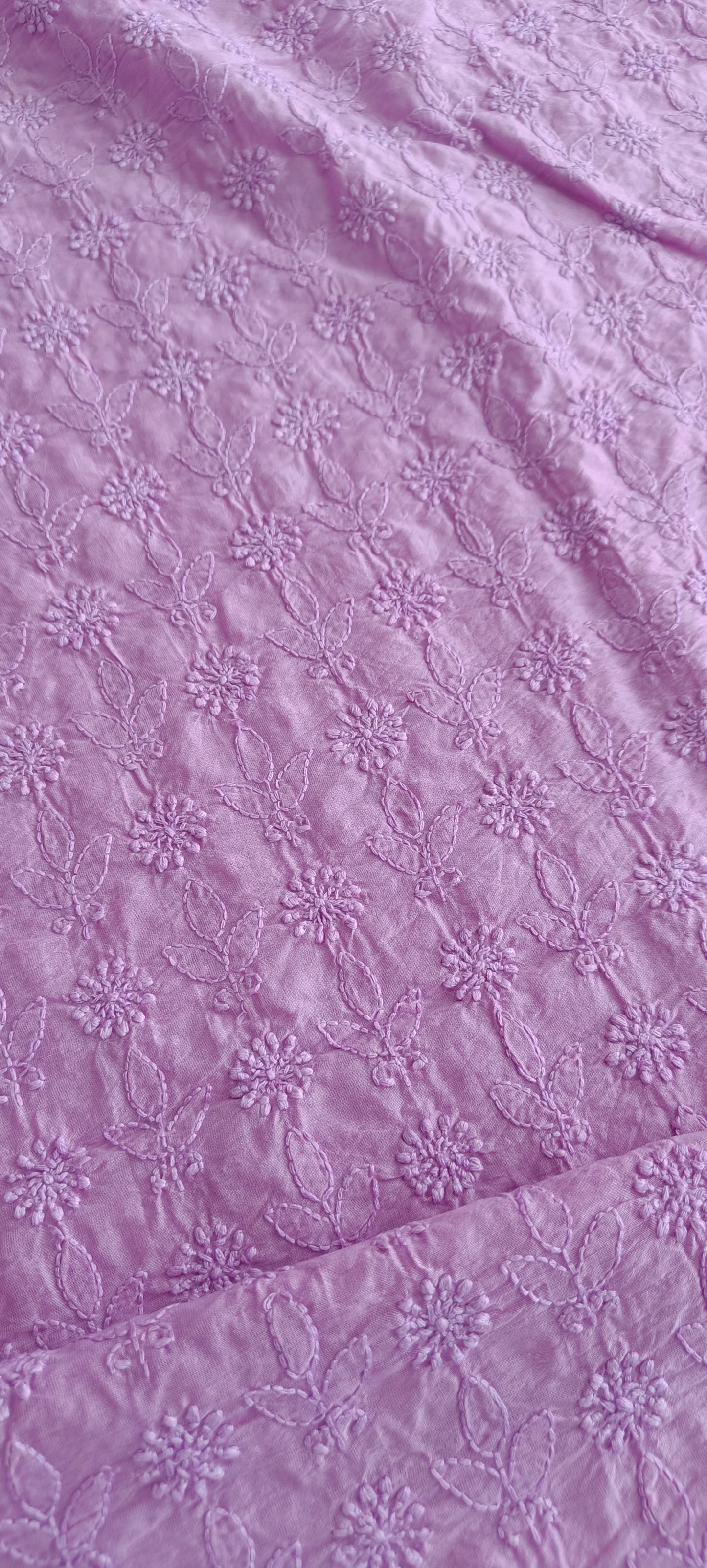 Lilac chanderi silk men's kurta fabric with fine Chikankari