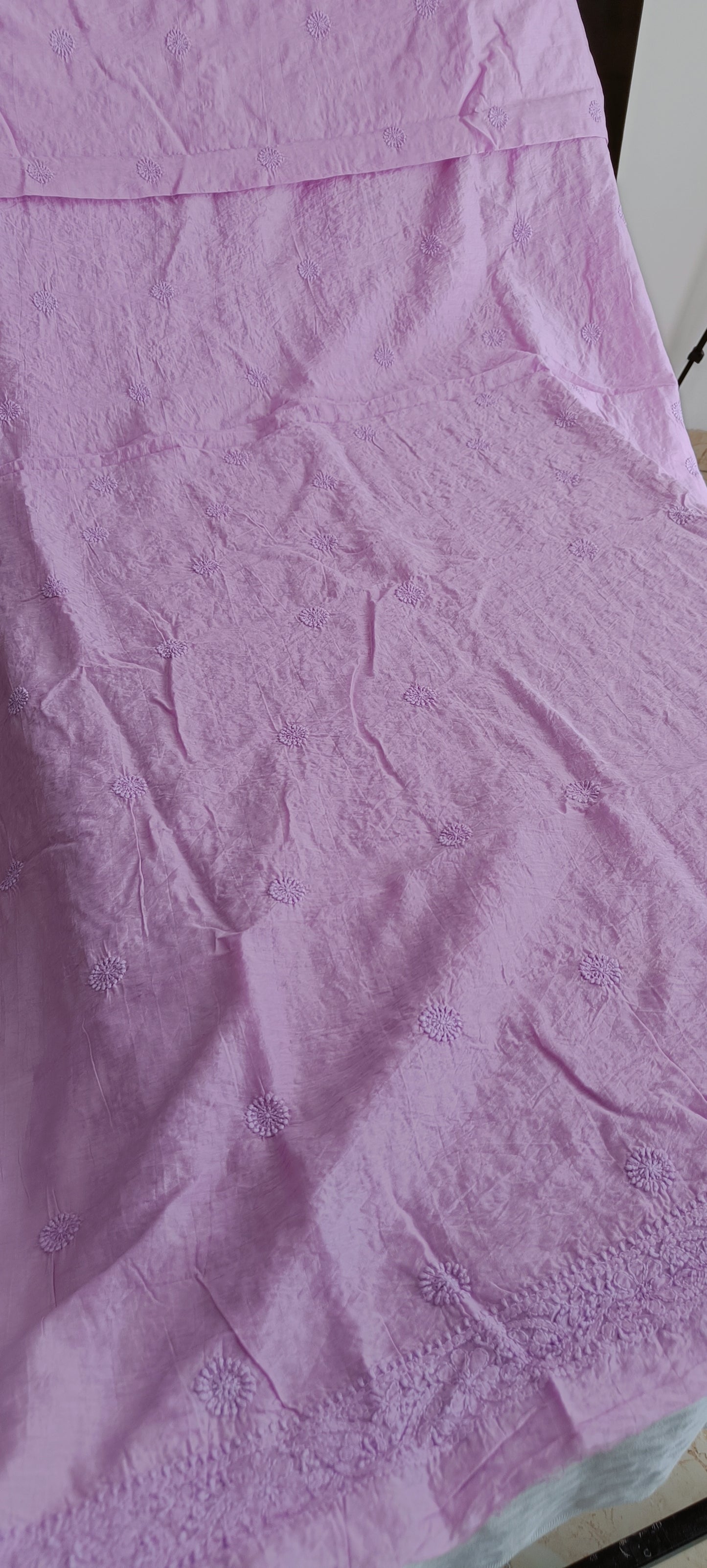 Lilac chanderi silk men's kurta fabric with fine Chikankari
