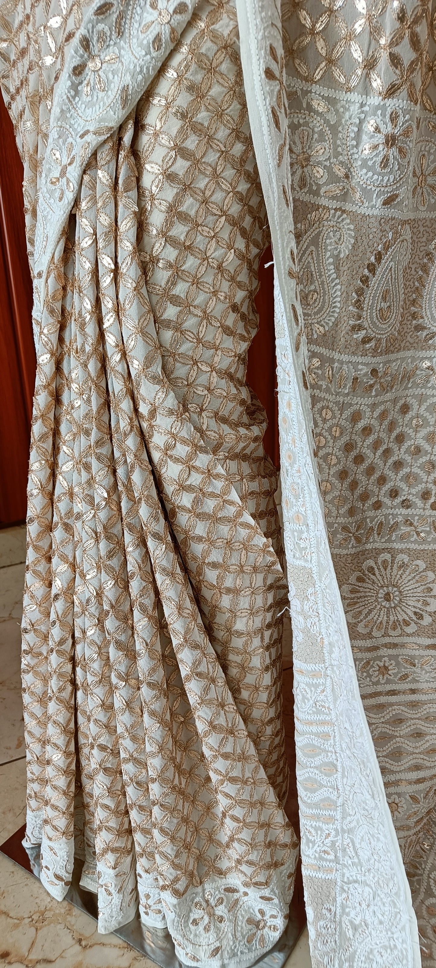 Ruhani Ivory Chikankari and Gota Patti Saree