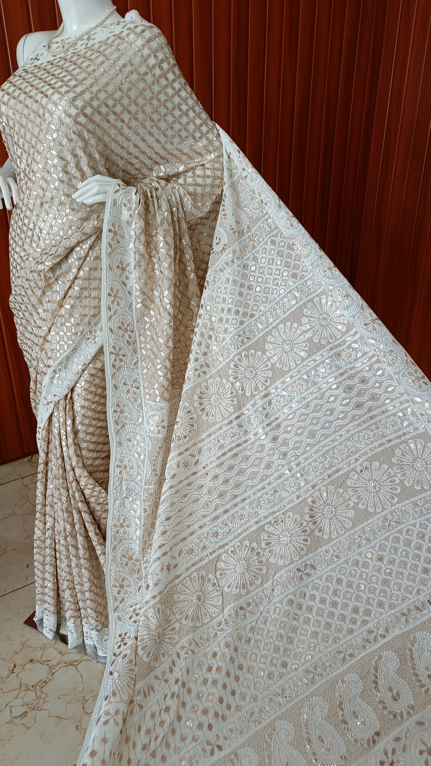 Ruhani Ivory Chikankari and Gota Patti Saree