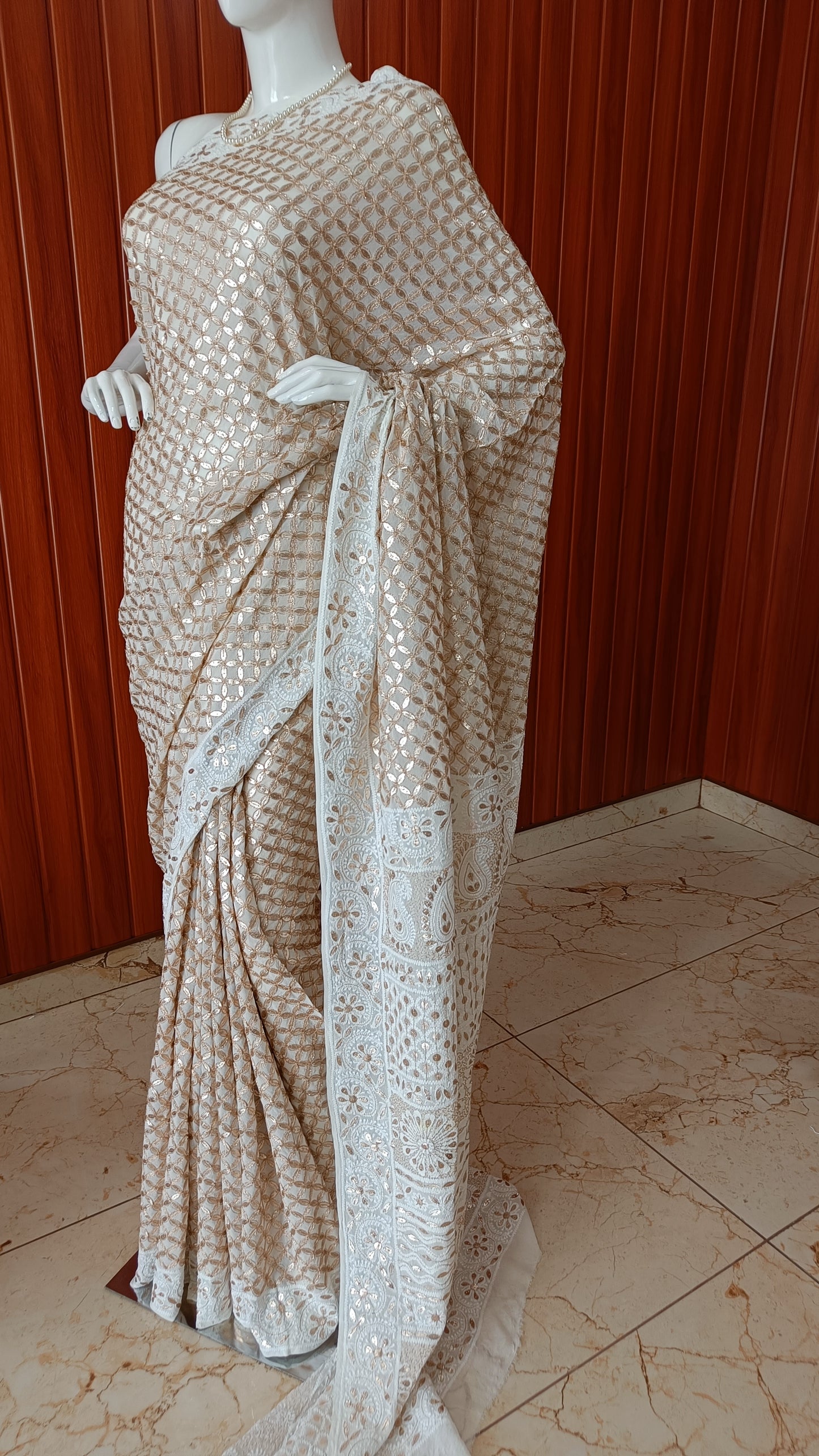 Ruhani Ivory Chikankari and Gota Patti Saree