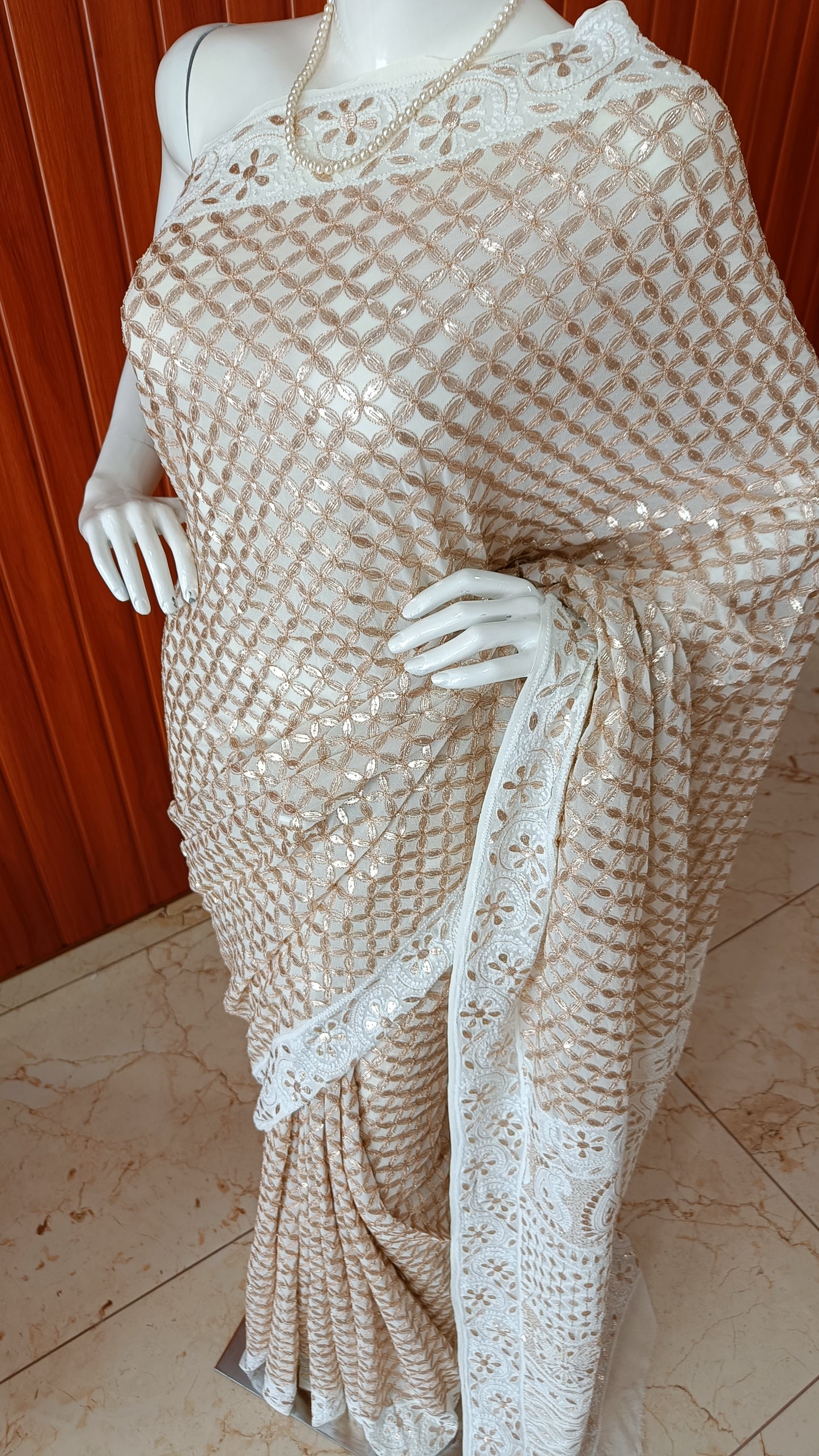 Ruhani Ivory Chikankari and Gota Patti Saree