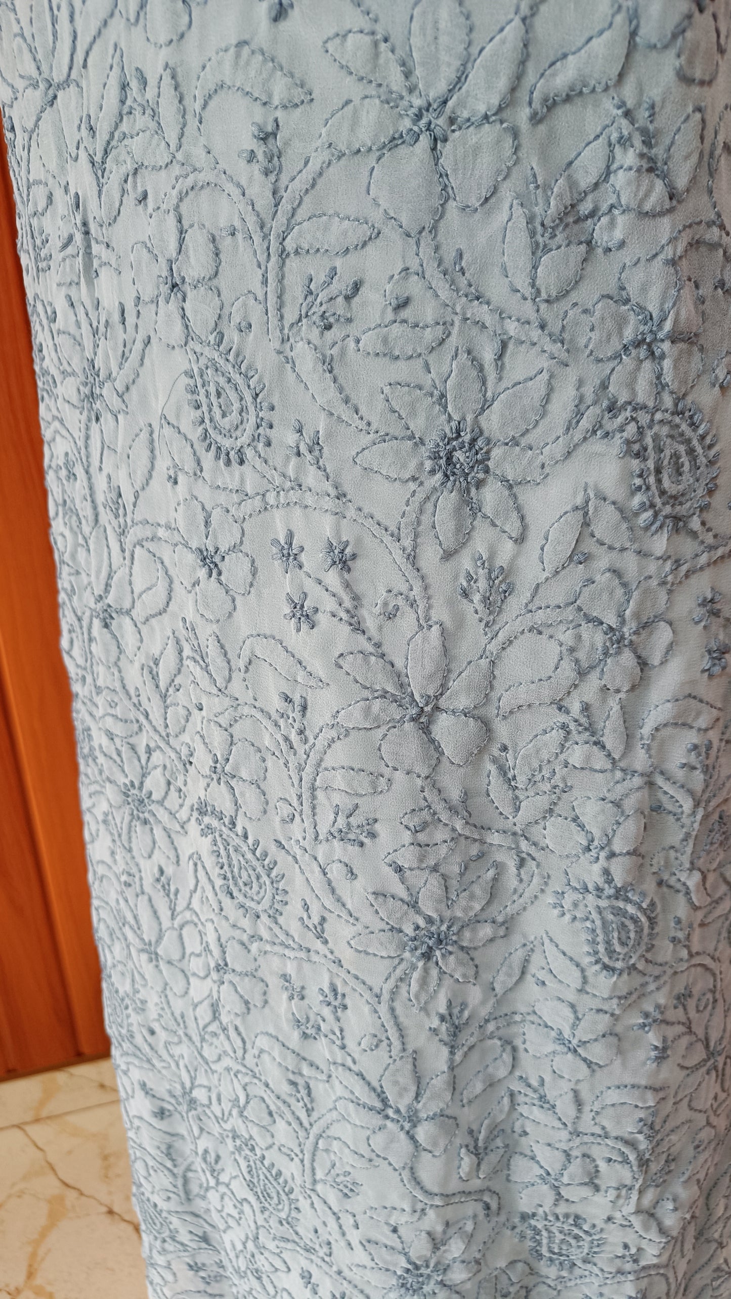 Grey fine Chikankari semi georgette full suit
