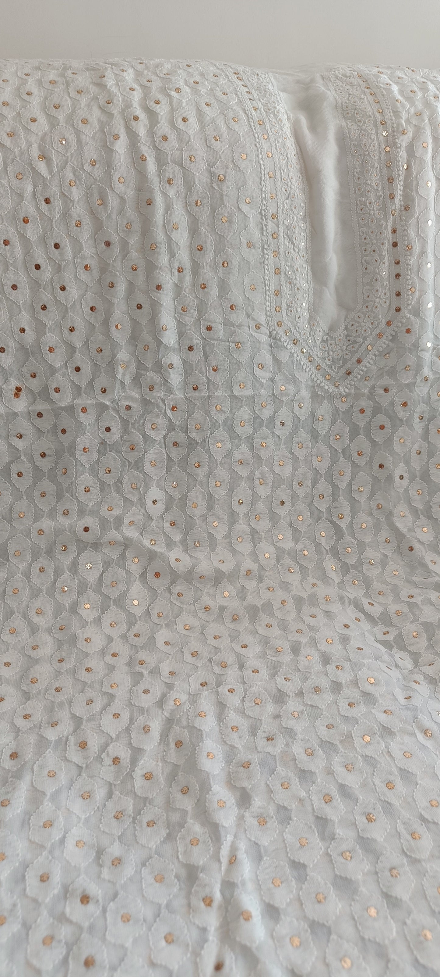 Off White Allover Chikankari and Mukaish Men's Kurta Fabric