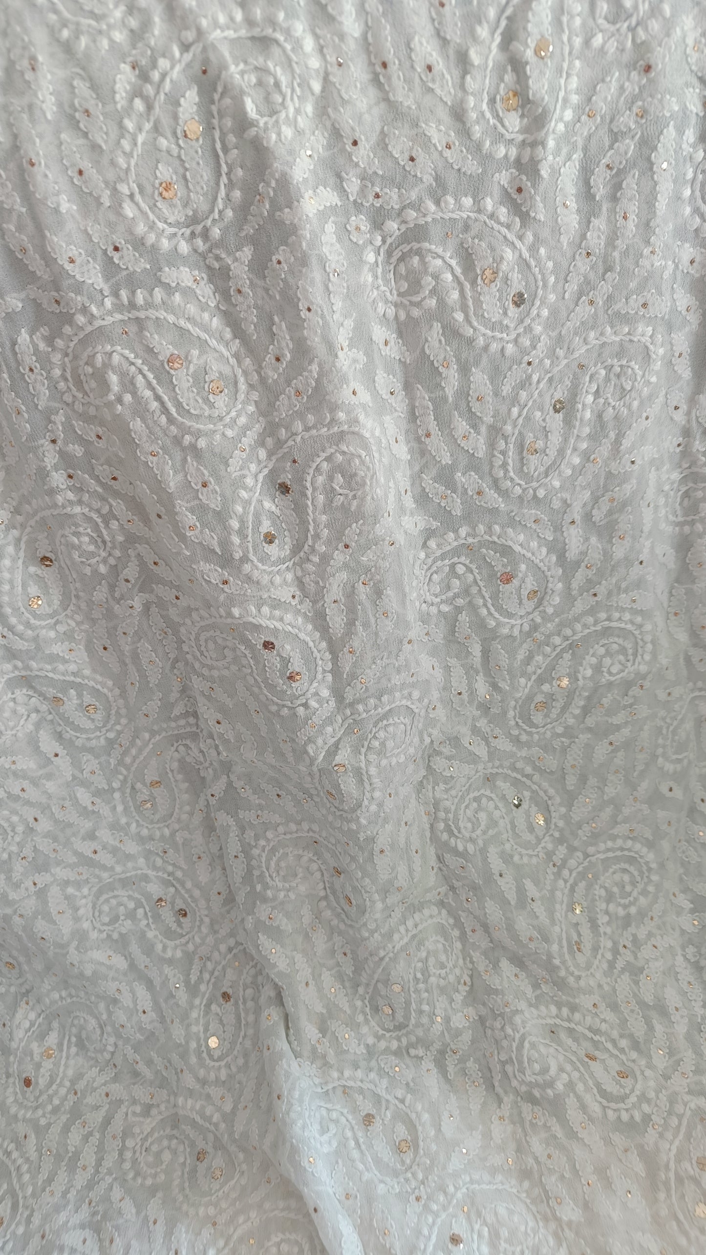 White Half Pure Georgette allover Chikankari and Mukaish Men's Sherwani Fabric
