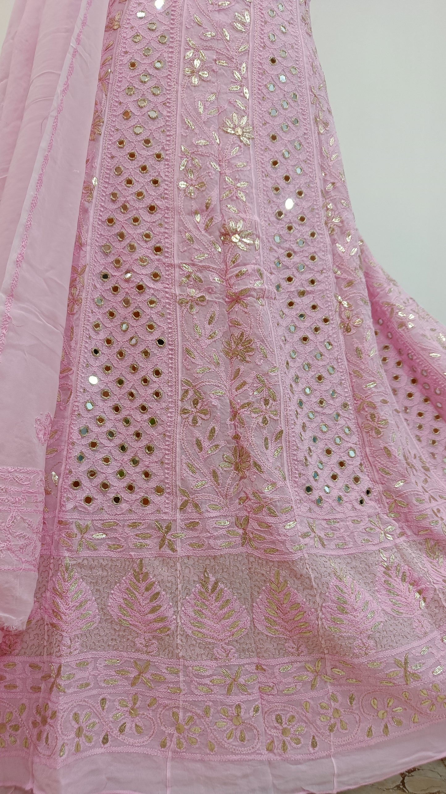 Pink Chikankari Mirror and Gota Patti Anarkali with Dupatta
