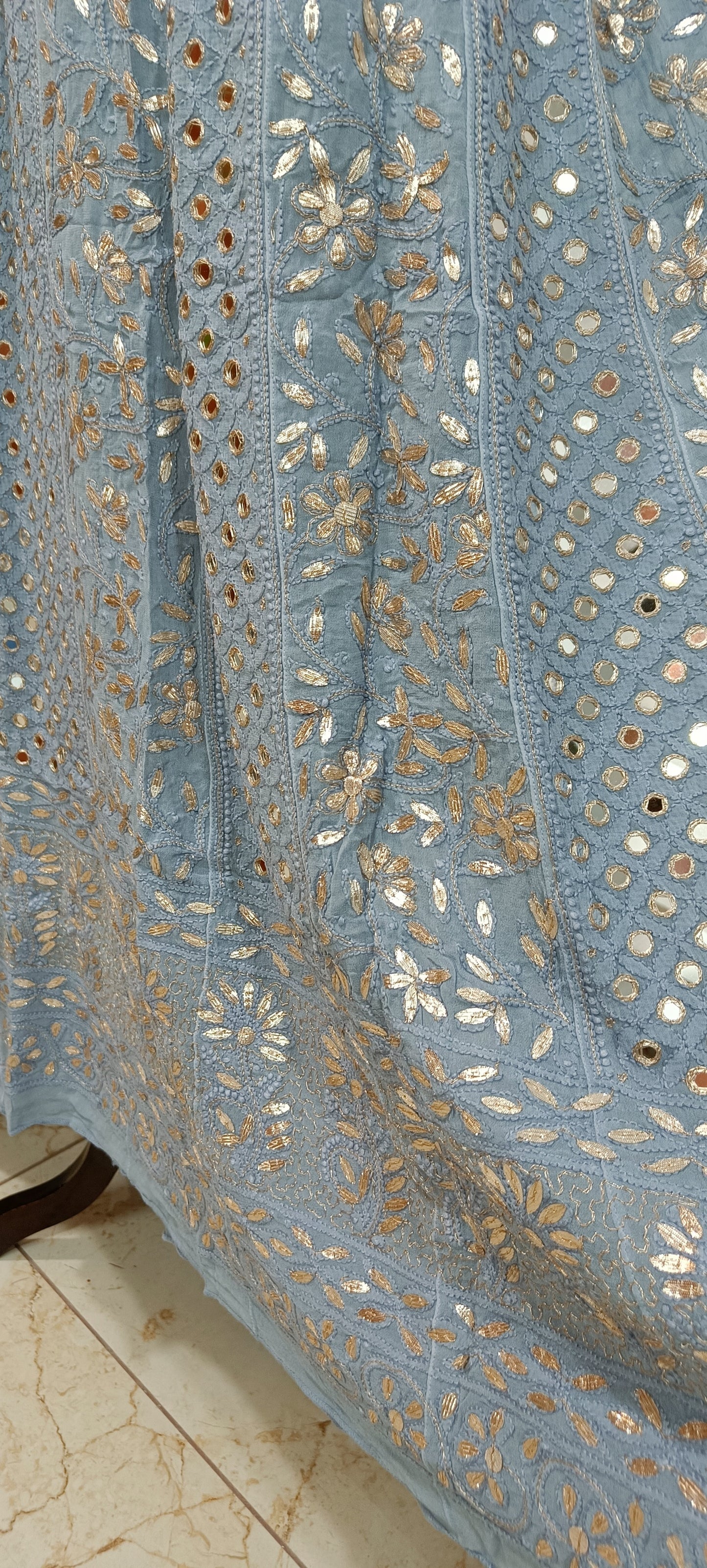 Grey Chikankari Mirror and Gota Patti Anarkali with Dupatta
