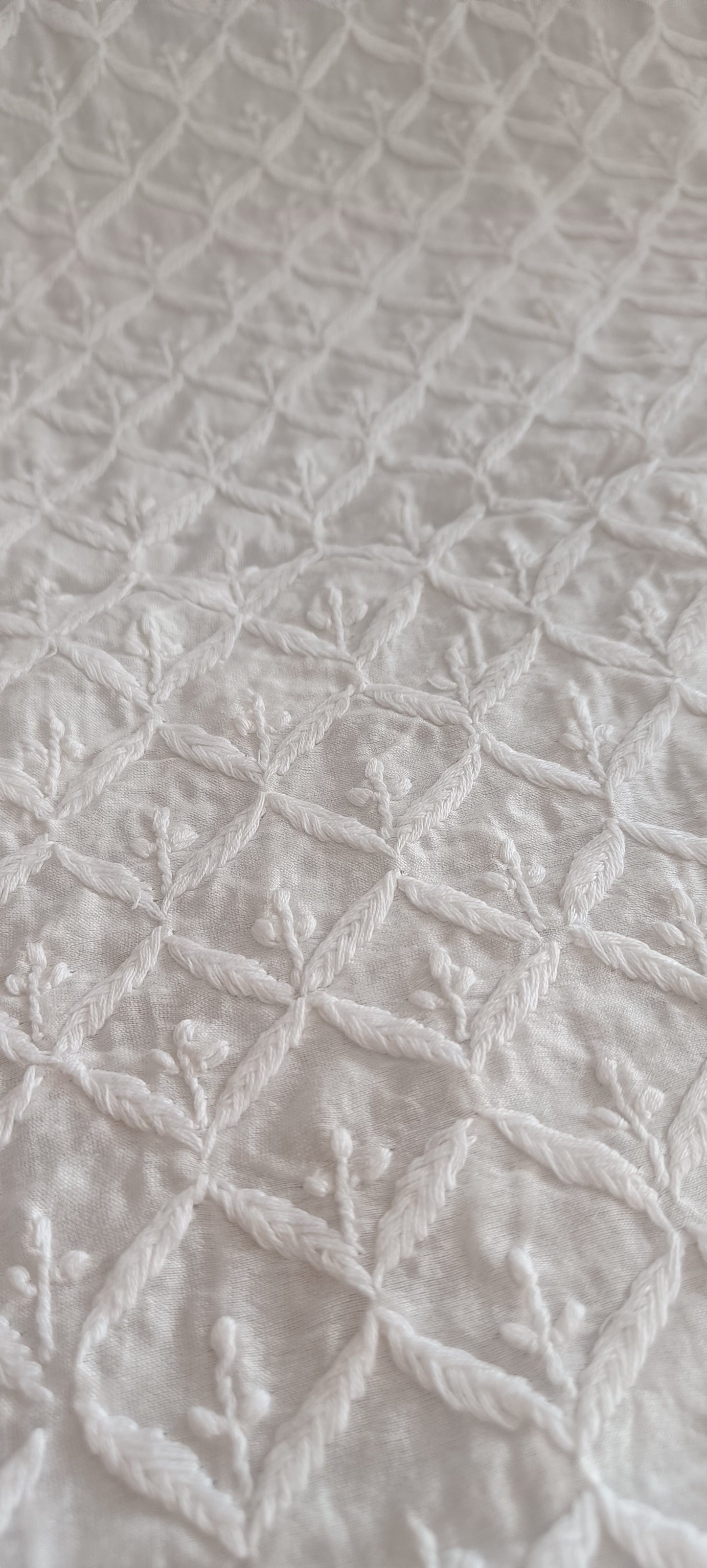 Ivory Chanderi Silk Men's Kurta fabric with fine Chikankari