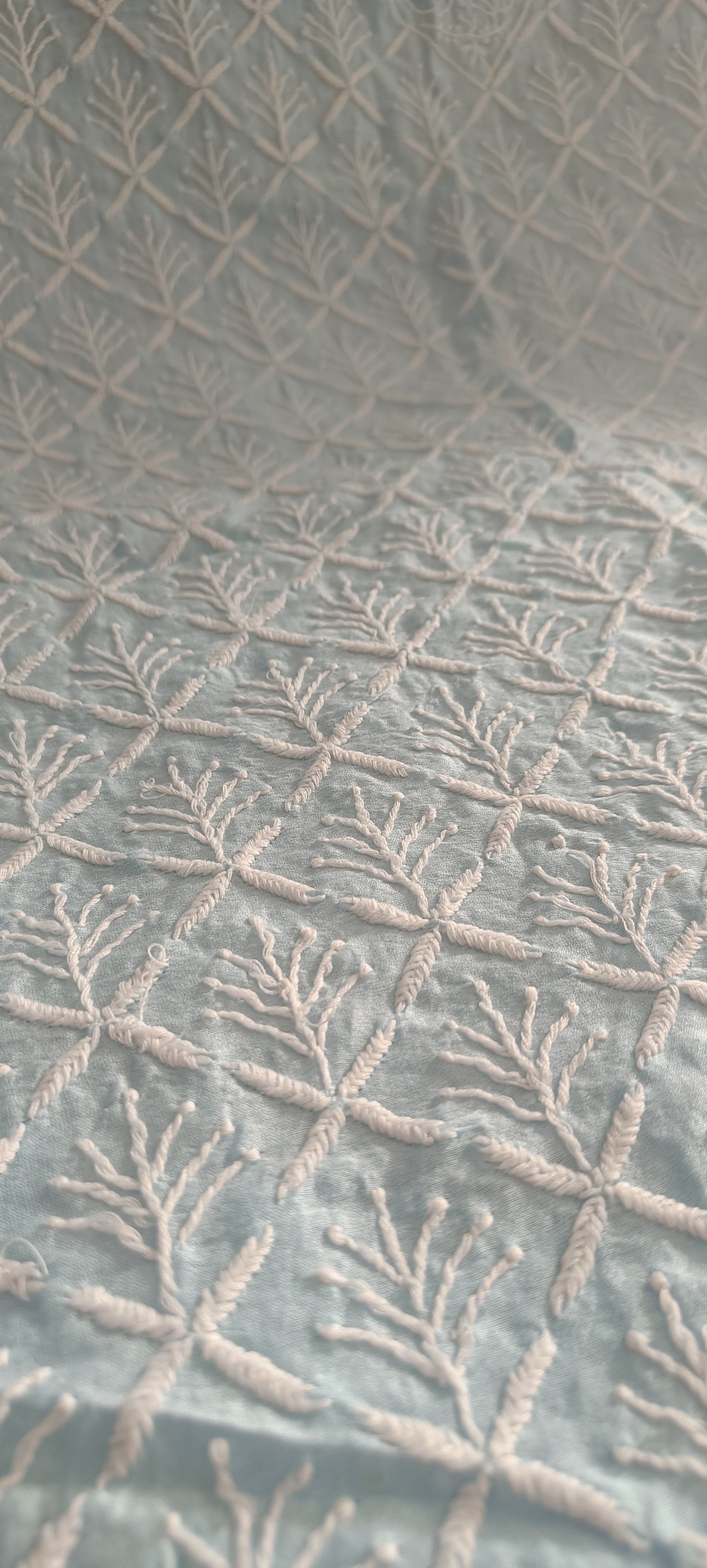 Sky Blue Chanderi Silk Men's Kurta fabric with fine Chikankari