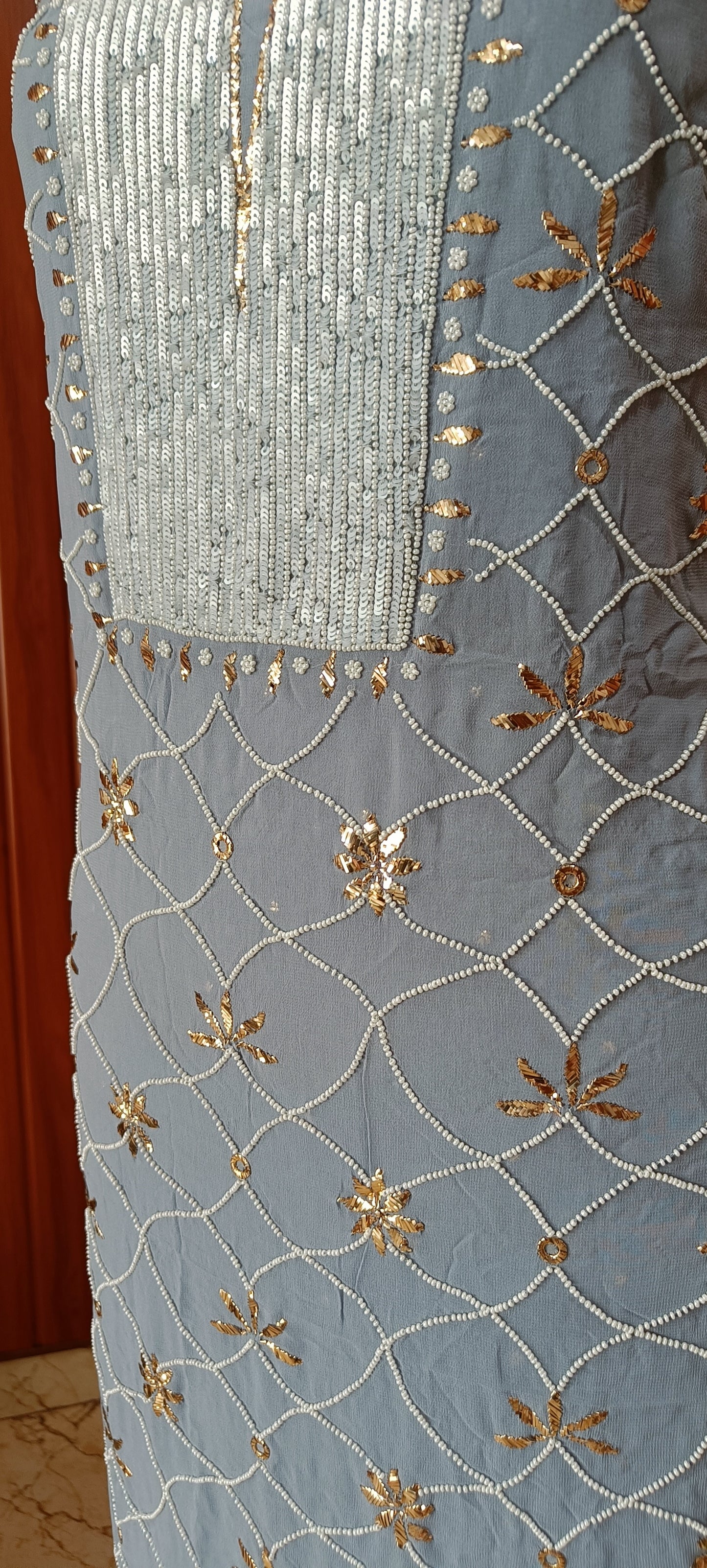 Ruhani Grey Badla and Pearl Embroidered Kurta & Dupatta Set