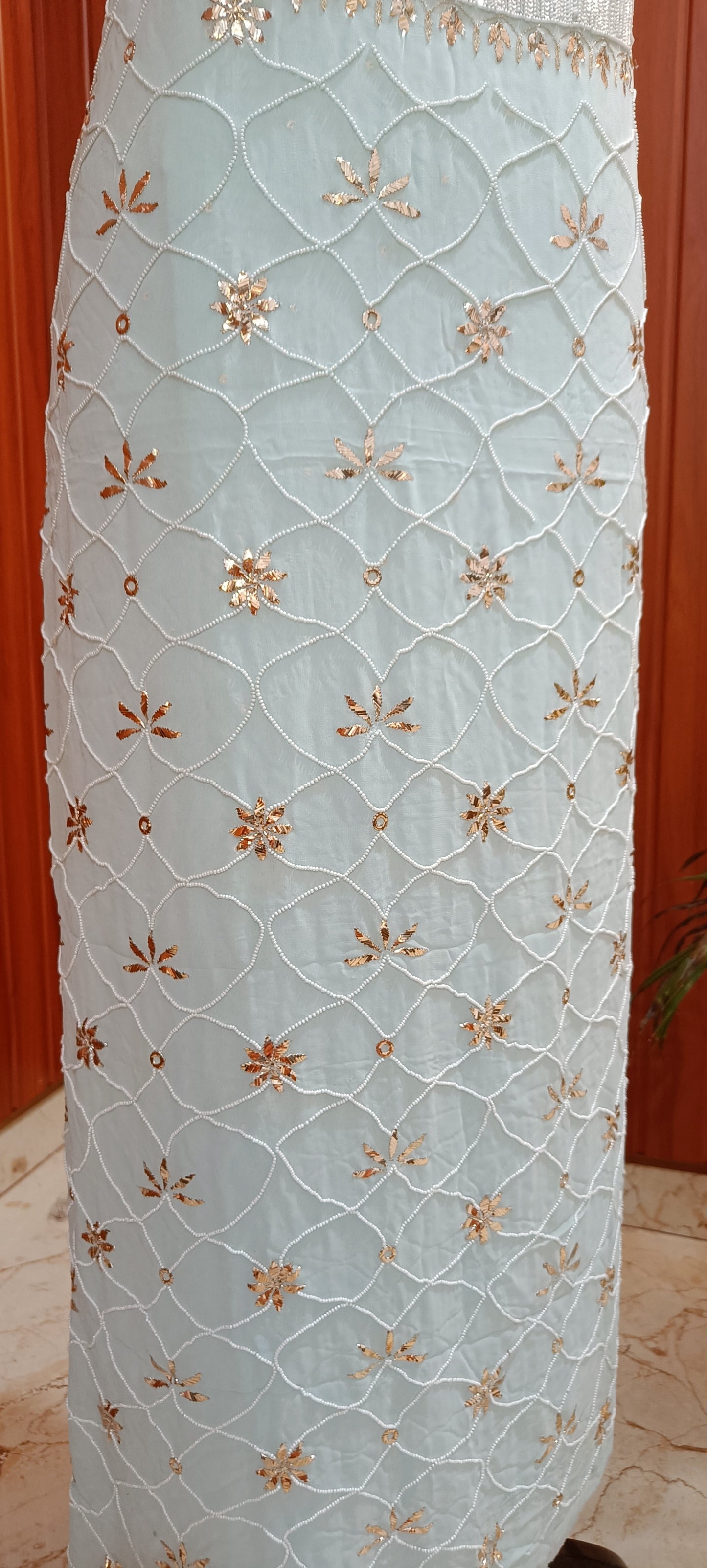 Ruhani Powder Blue Badla and Pearl Embroidered Kurta & Dupatta Set