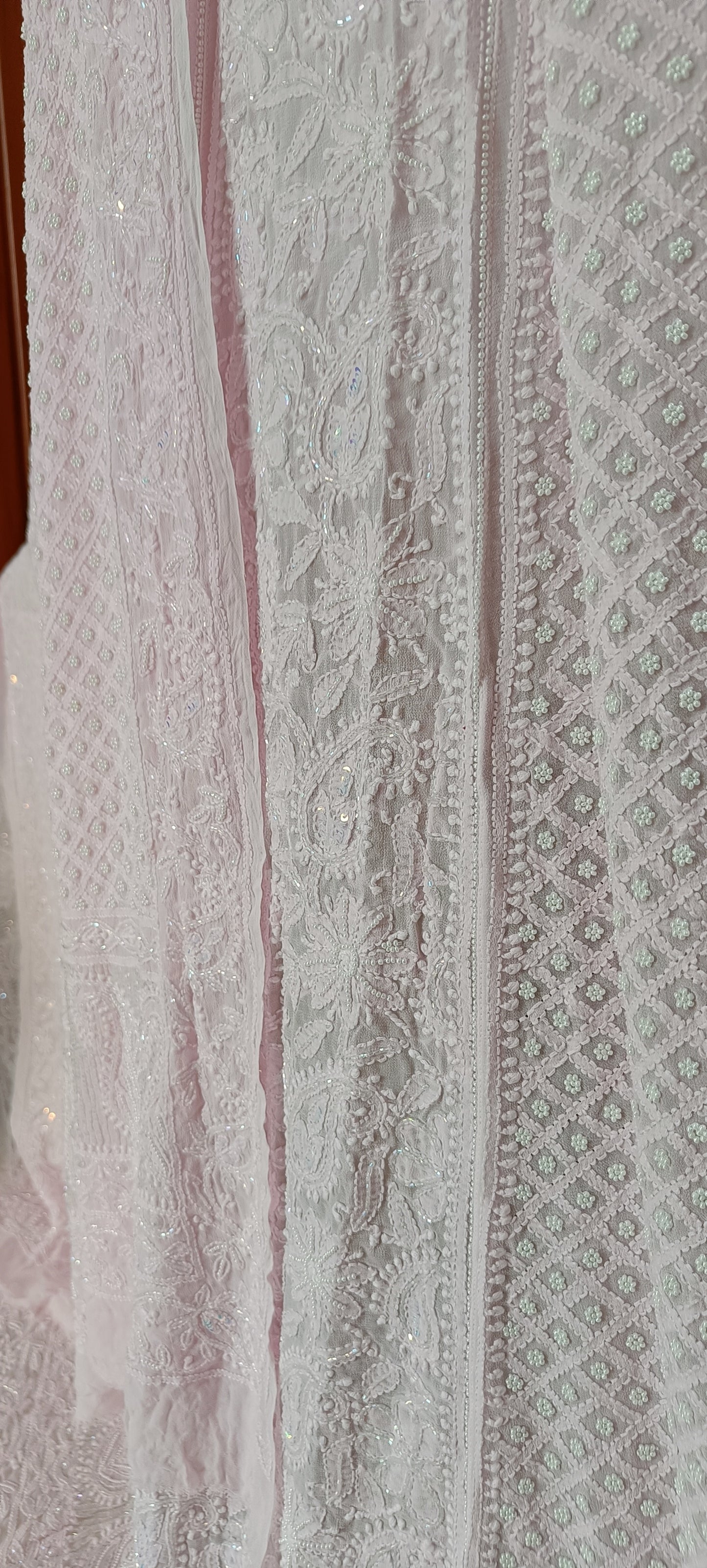 Ruhani Light Pink Chikankari Cut Dana Pearl Sequins Wedding Lehenga