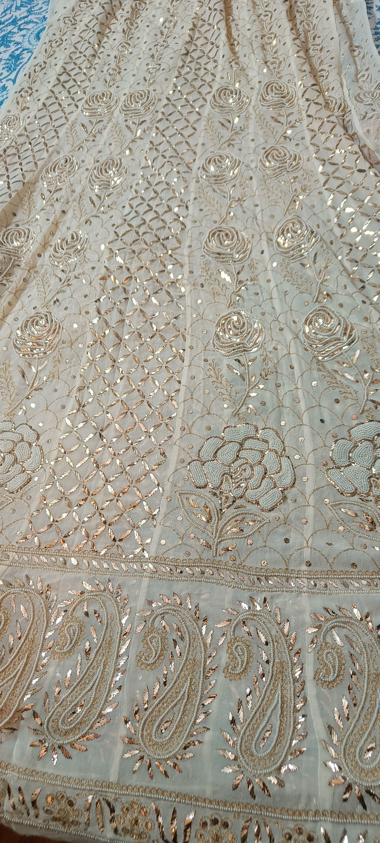 Ivory Ruhani Badla and Pearl Embroidered Anarkali Suit