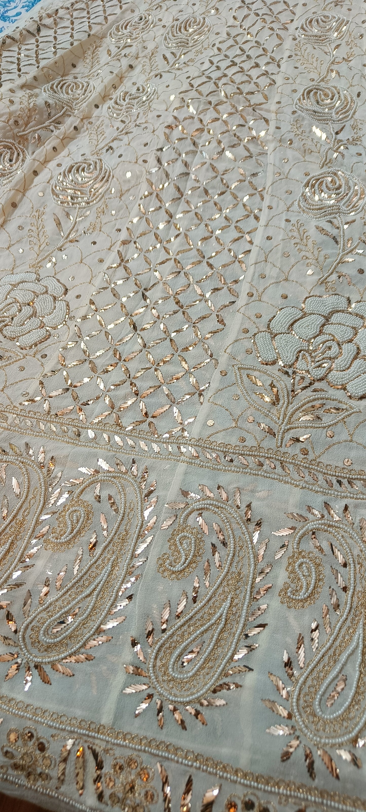 Ivory Ruhani Badla and Pearl Embroidered Anarkali Suit