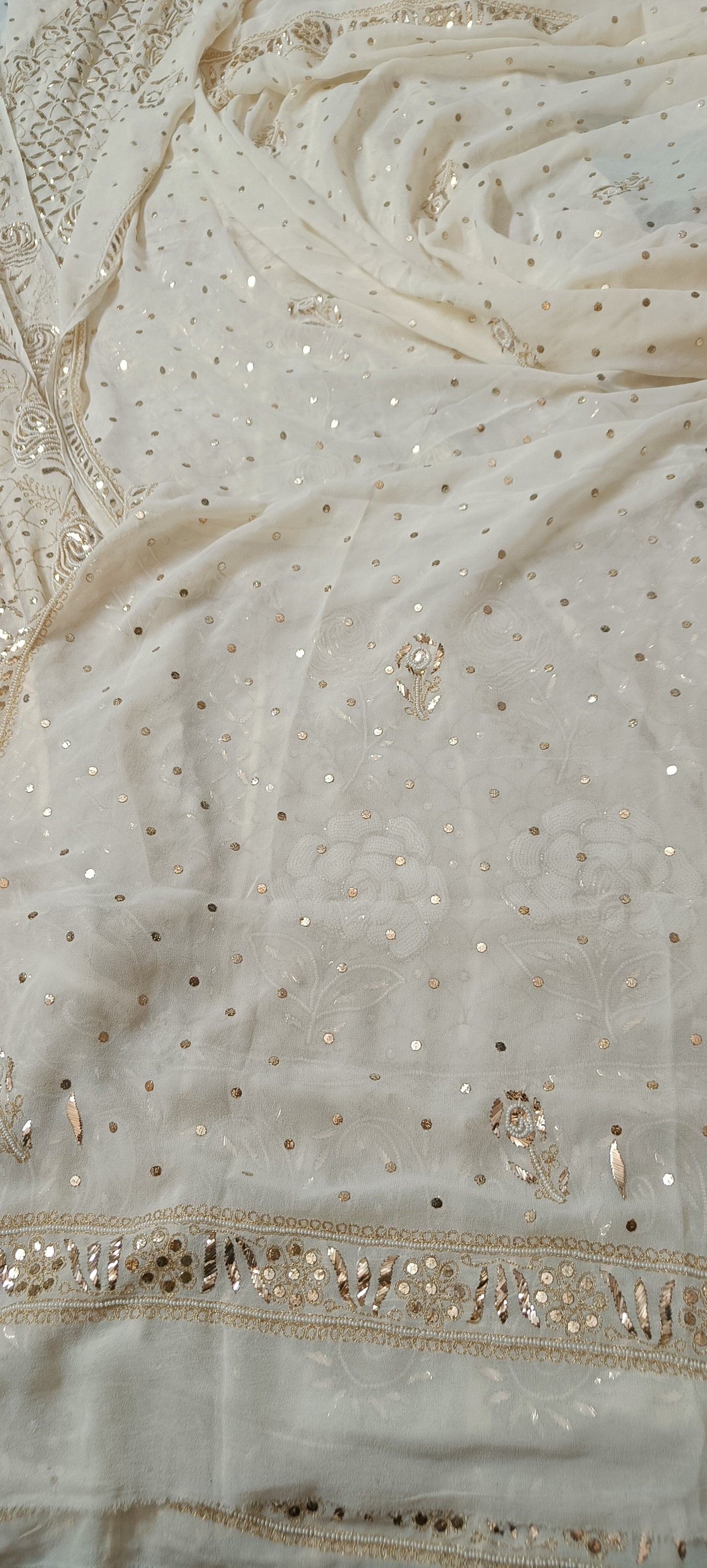 Ivory Ruhani Badla and Pearl Embroidered Anarkali Suit