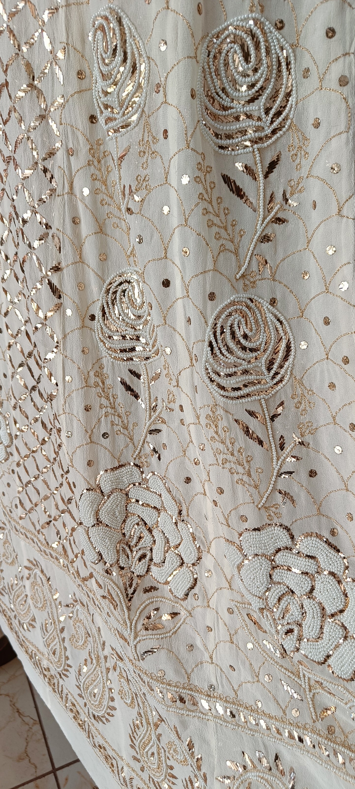 Ivory Ruhani Badla and Pearl Embroidered Anarkali Suit