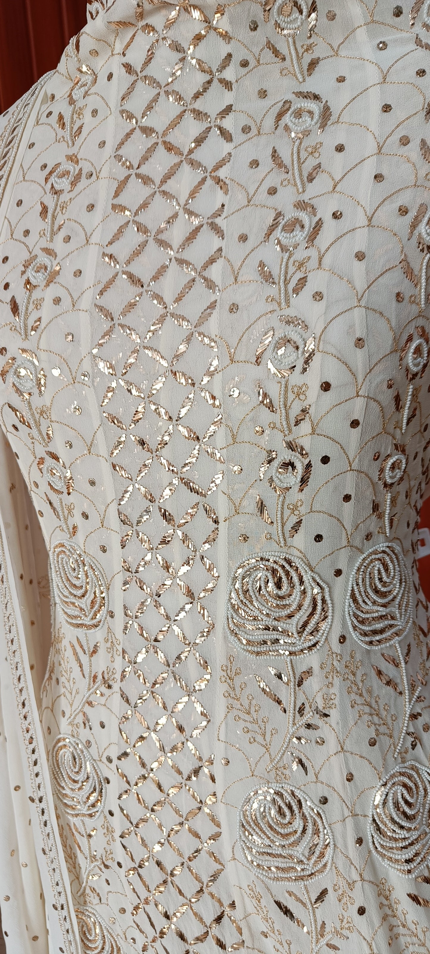 Ivory Ruhani Badla and Pearl Embroidered Anarkali Suit