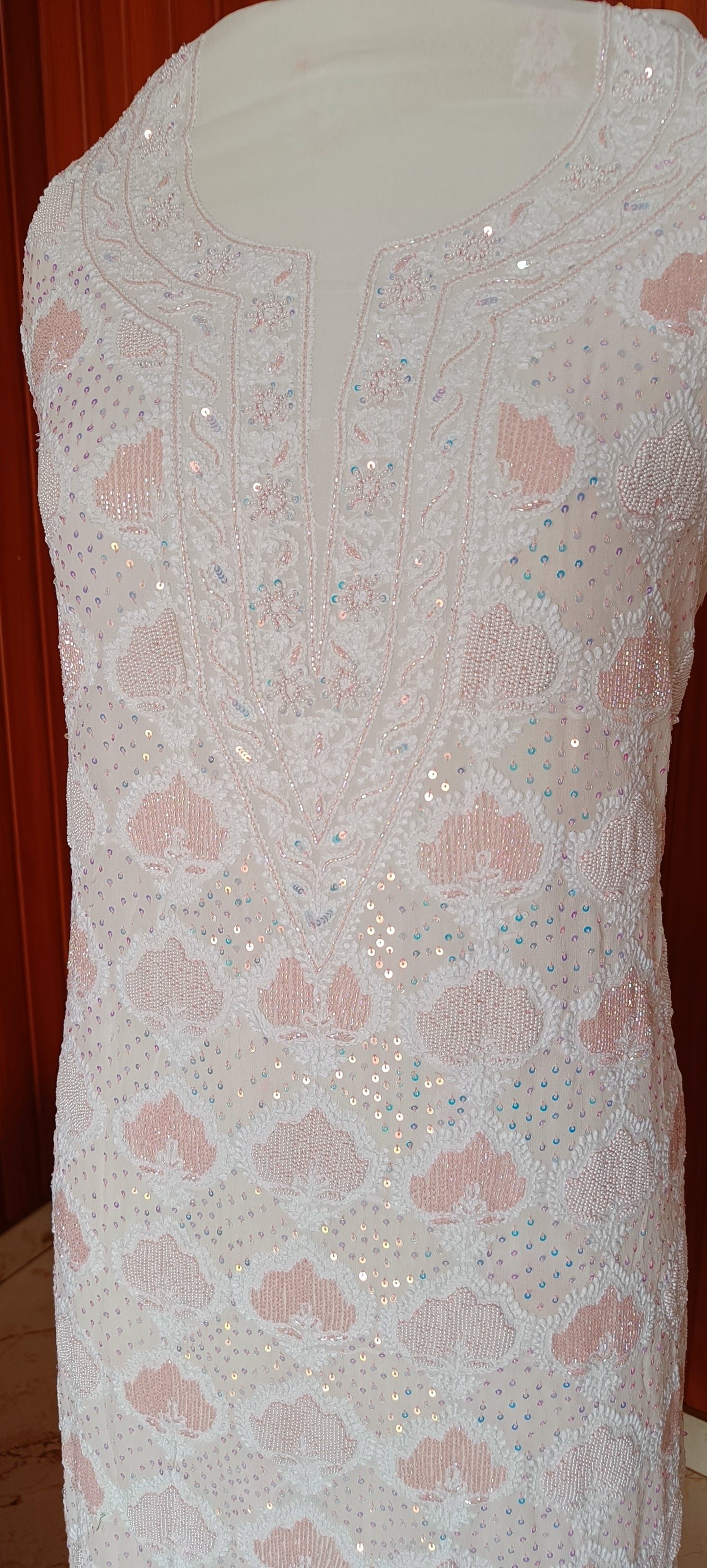 Ruhani Ivory fine Chikankari pearl sequins Kurta and Dupatta