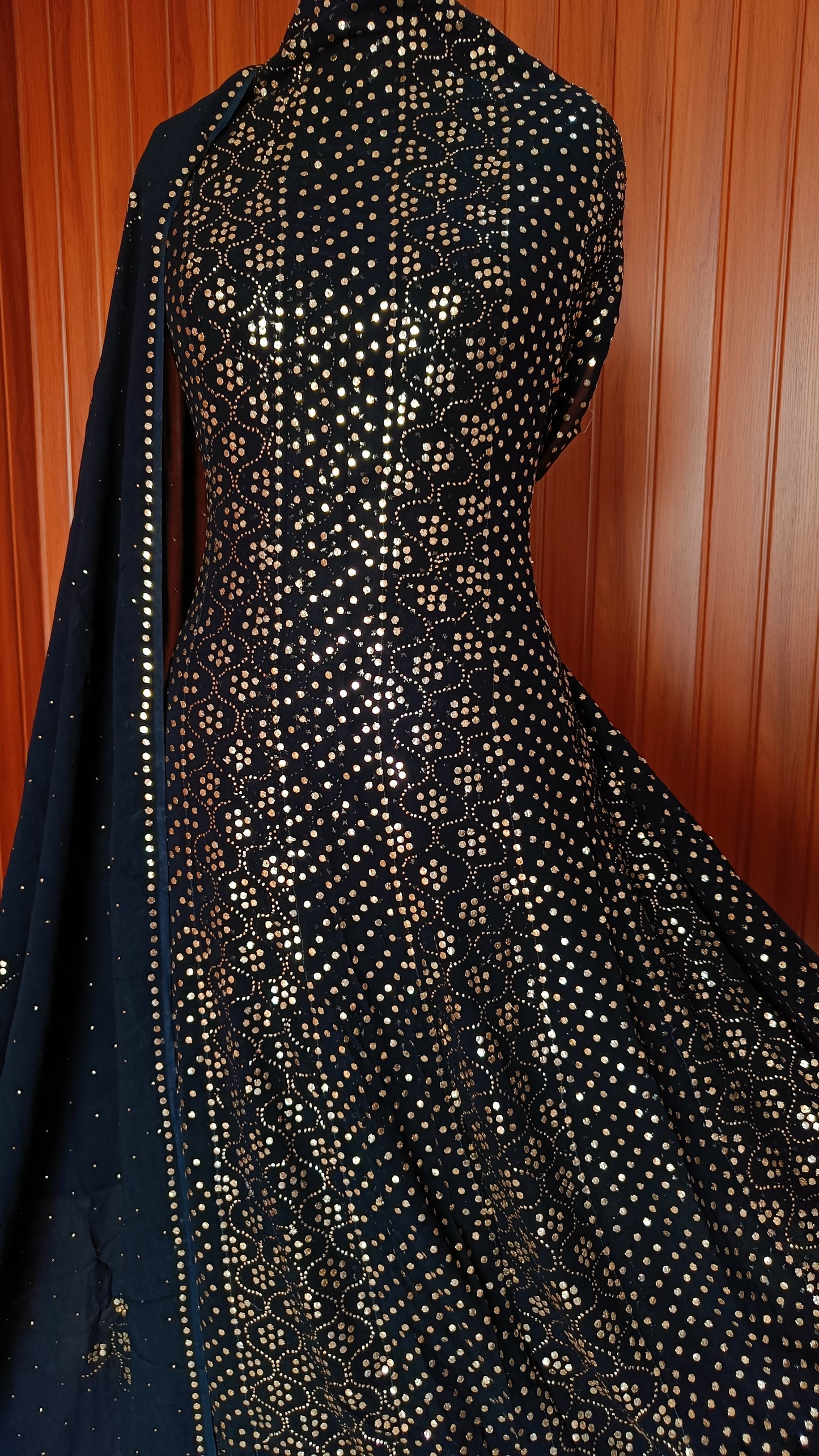 Black Allover Heavy Mukaish Georgette Anarkali with Dupatta