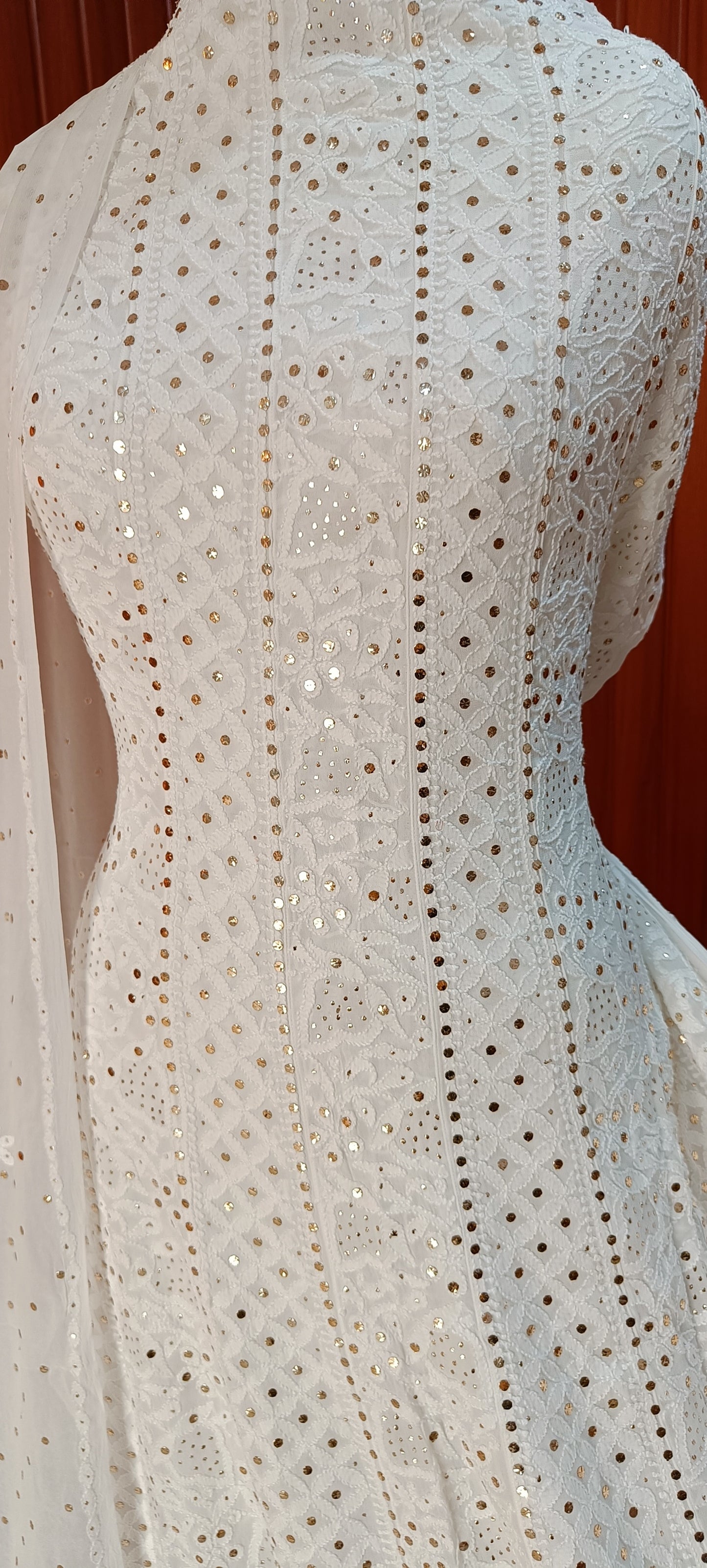 White Allover Chikankari and Heavy Mukaish Anarkali with Dupatta
