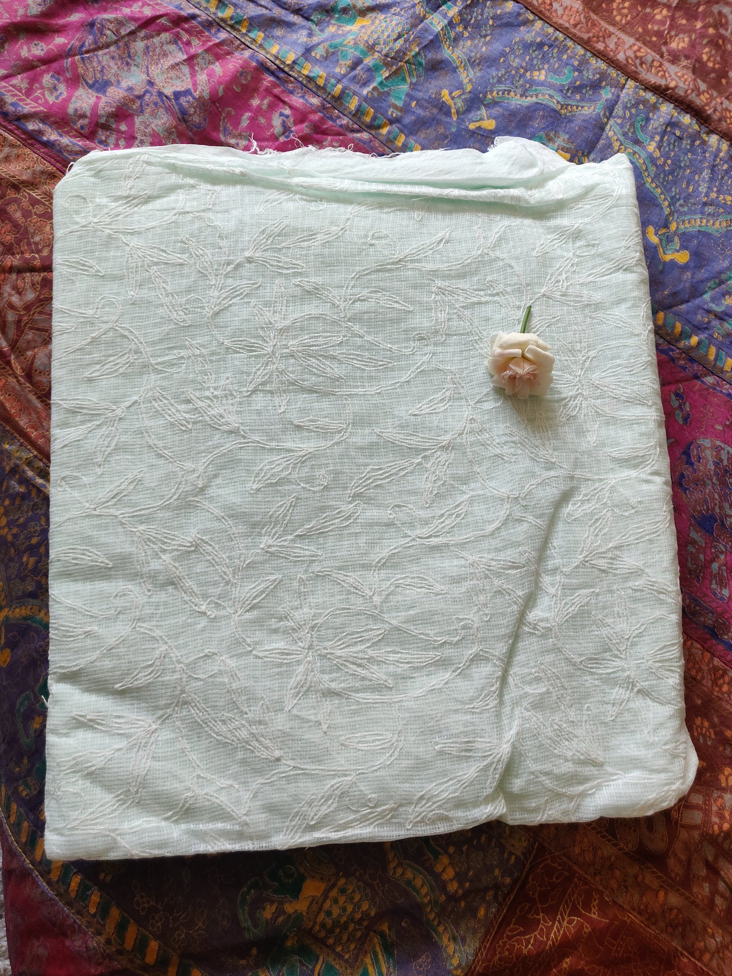 Powder Mint green allover TEPCHI work kota saree