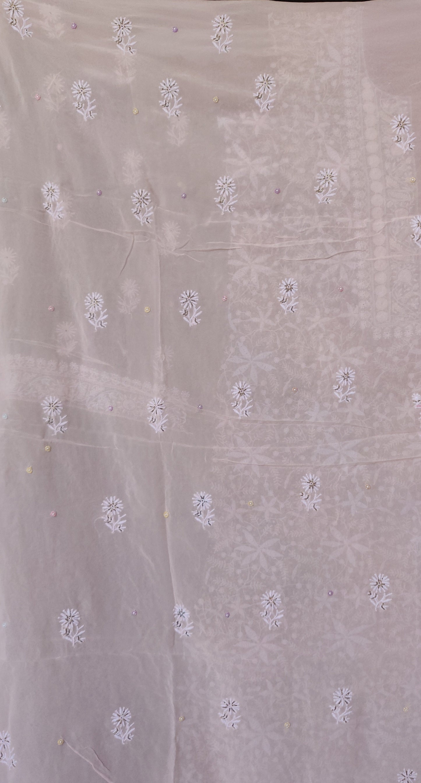 Ruhani Dusty Pink Chikankari with Multicolored Sequins Pearl and Cut Dana Suit