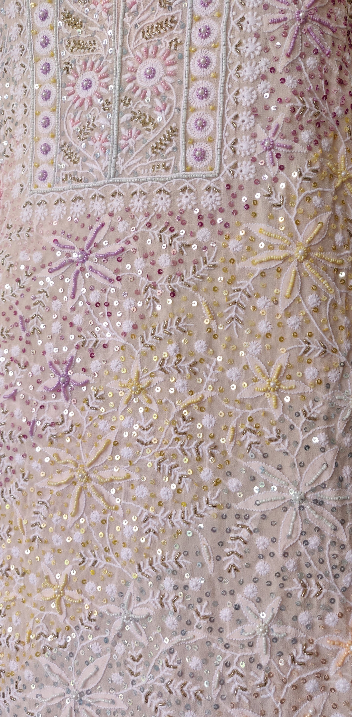 Ruhani Dusty Pink Chikankari with Multicolored Sequins Pearl and Cut Dana Suit