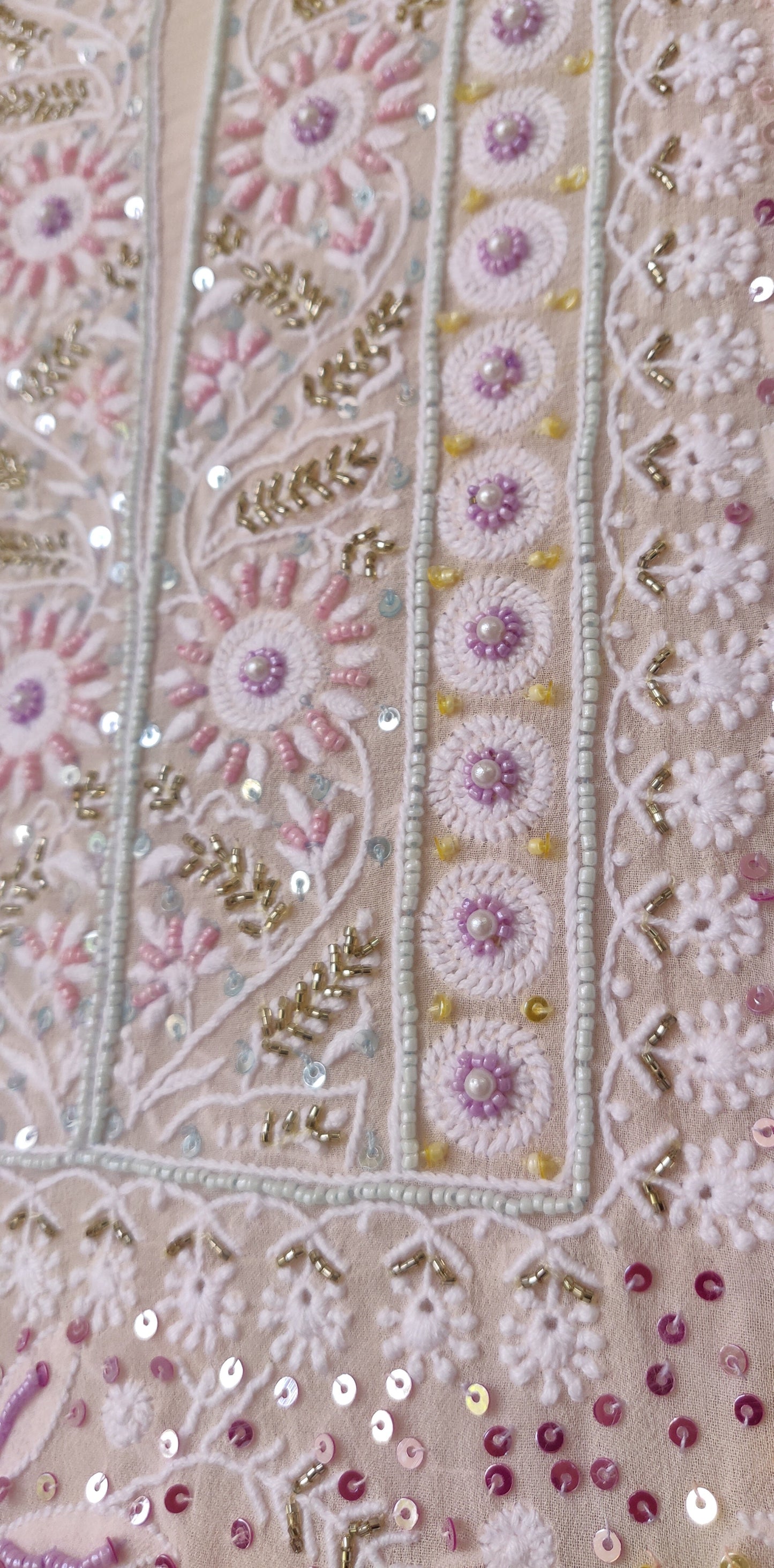 Ruhani Dusty Pink Chikankari with Multicolored Sequins Pearl and Cut Dana Suit
