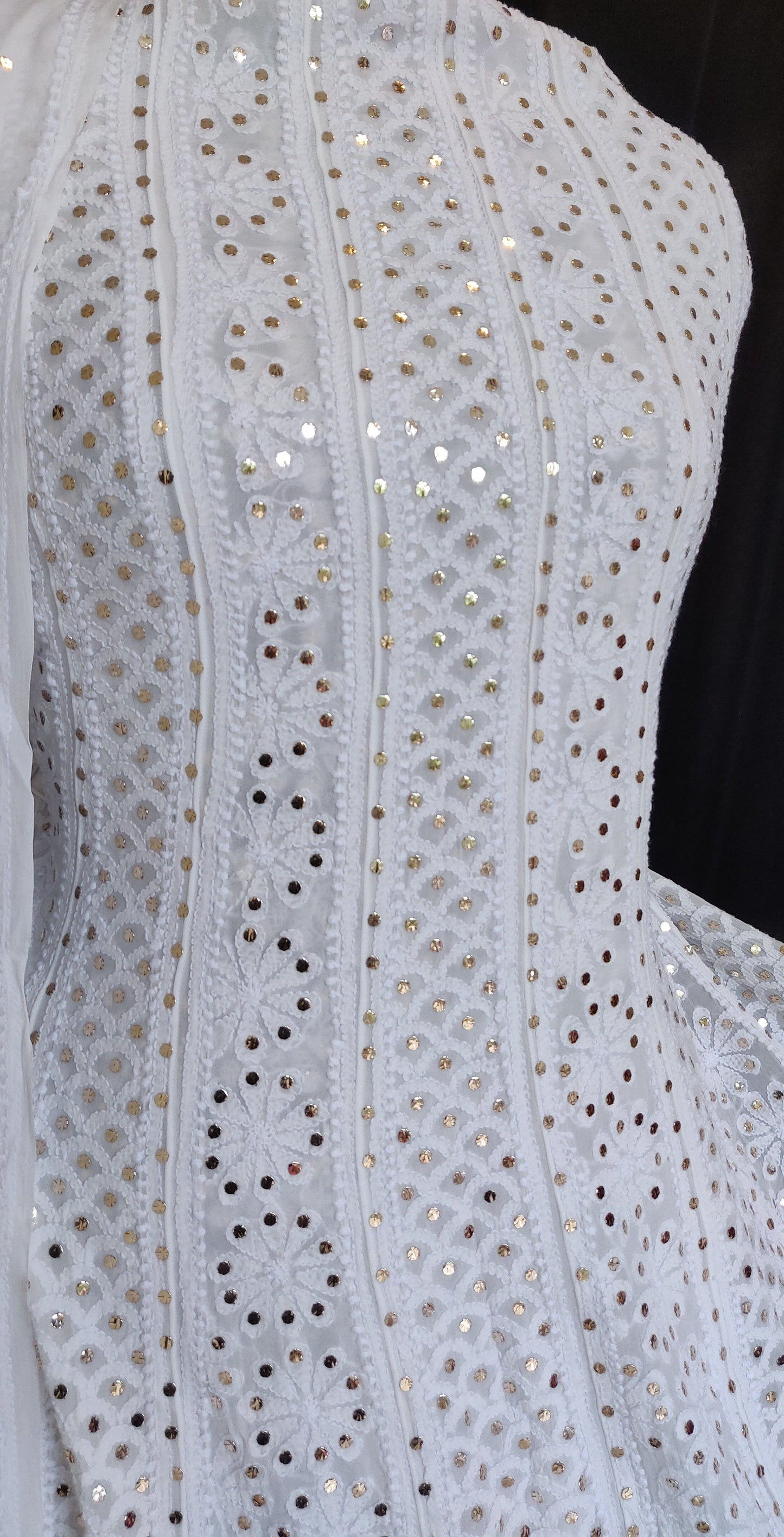 White allover Chikankari and heavy mukaish anarkali with dupatta