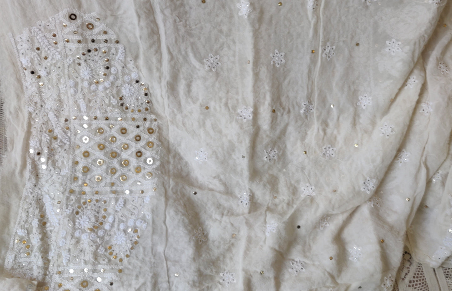 Ruhani Allover Chikankari and Heavy Ring Mukaish Saree