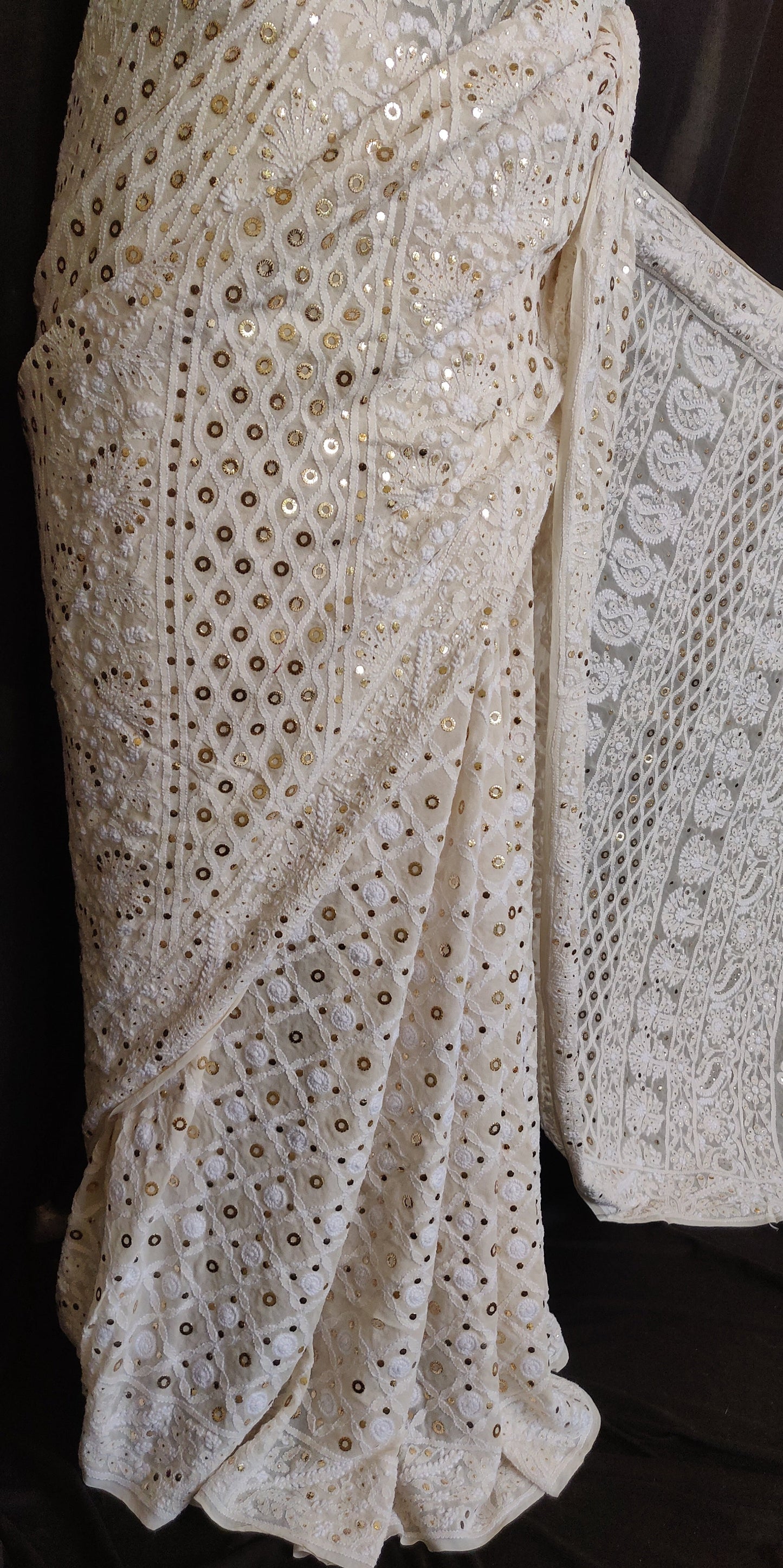 Ruhani Allover Chikankari and Heavy Ring Mukaish Saree