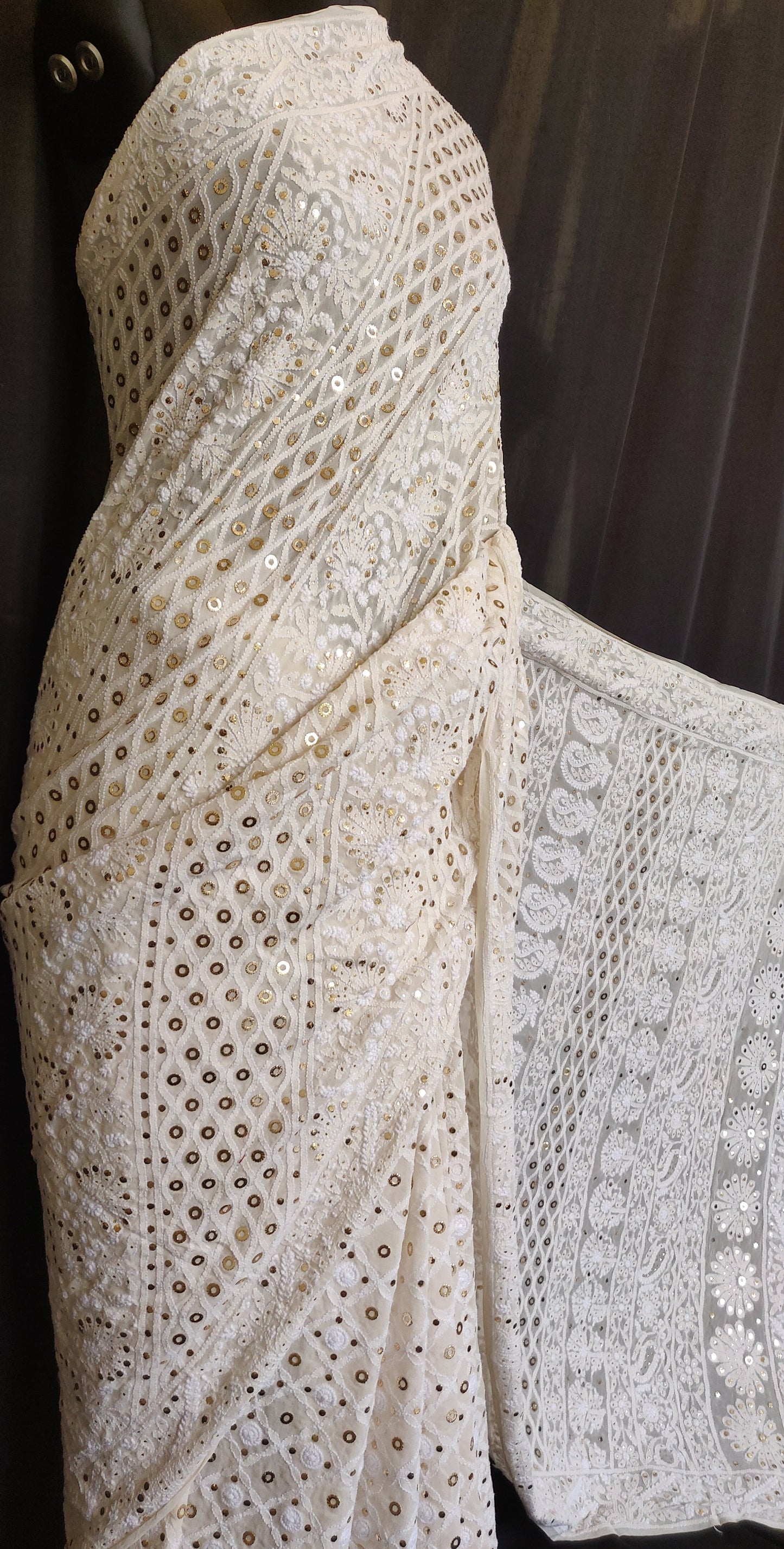 Ruhani Allover Chikankari and Heavy Ring Mukaish Saree