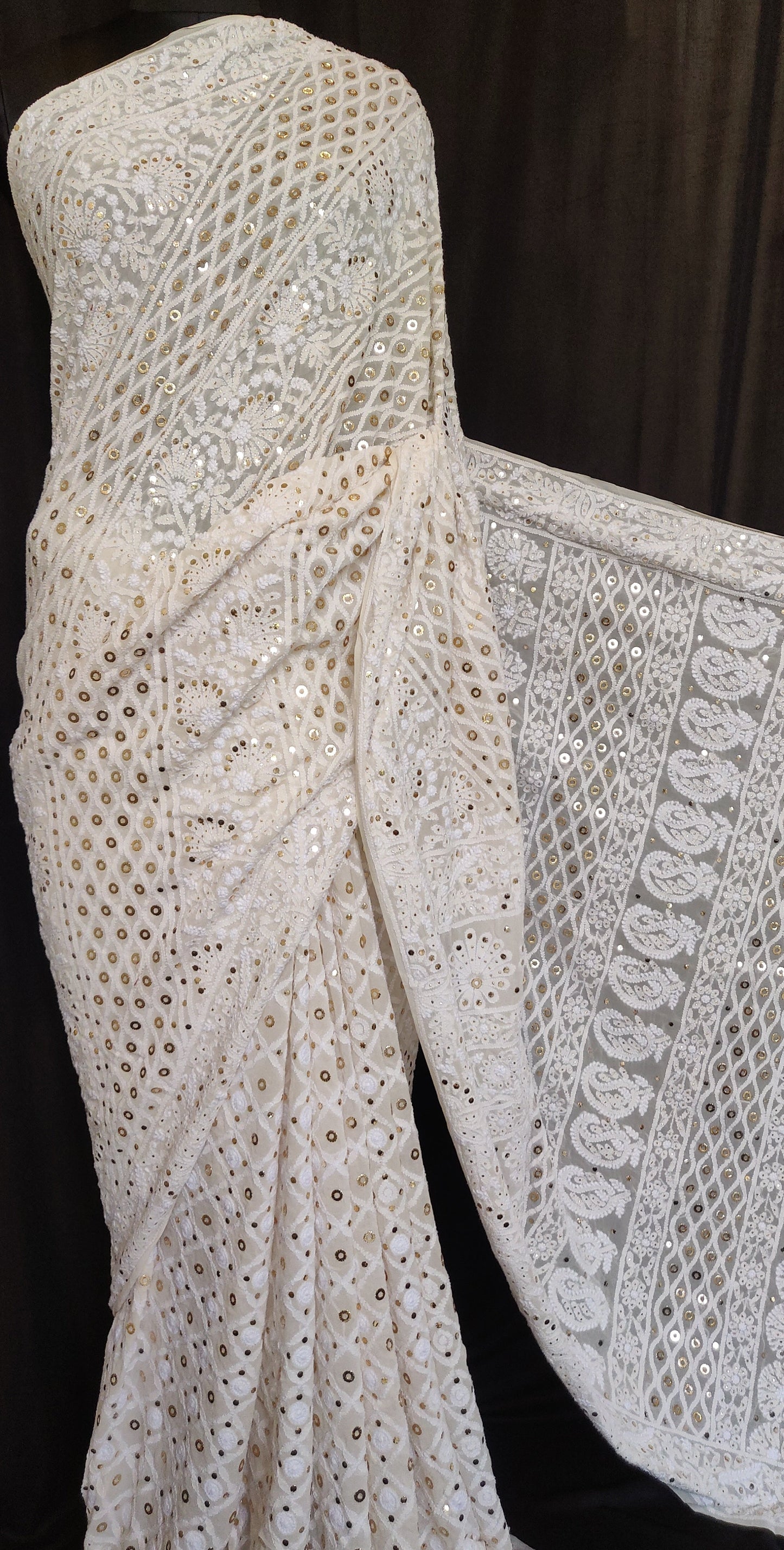 Ruhani Allover Chikankari and Heavy Ring Mukaish Saree