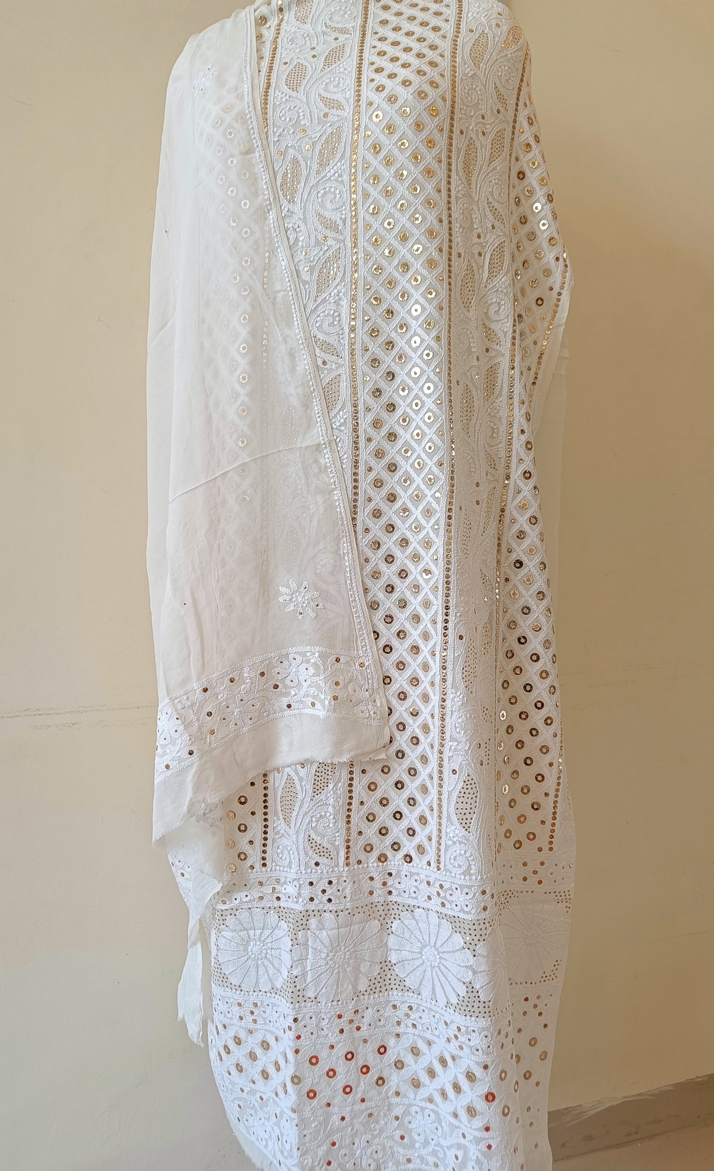 Ivory Chikankari and Ring Mukaish Kurta and Dupatta