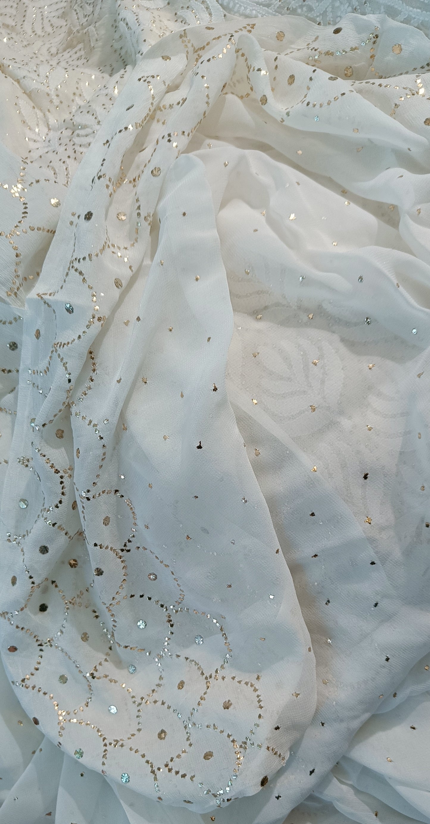 Ivory allover mukaish georgette dupatta