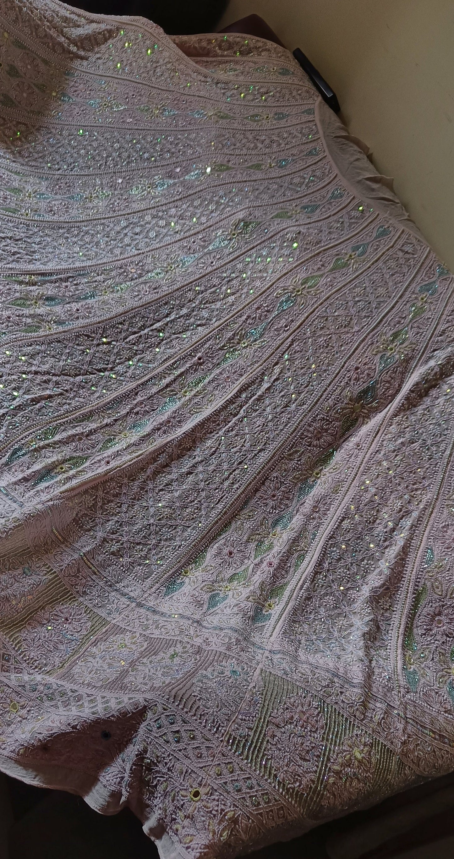 Ruhani Pink Chikankari Multicolored Cut Dana Pearl Sequins Wedding Lehenga