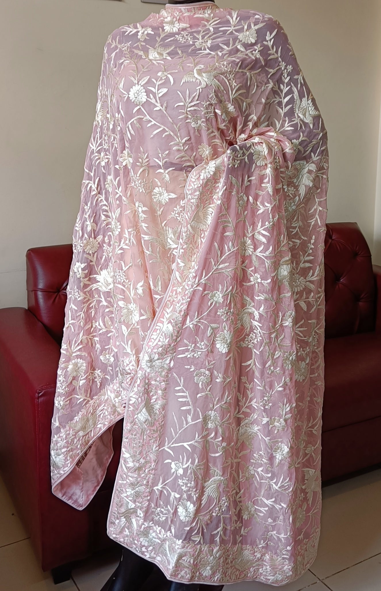Pink Masterpiece Parsi Gara Dupatta Hand Embroidered