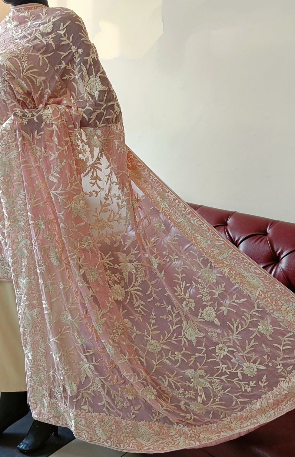 Pink Masterpiece Parsi Gara Dupatta Hand Embroidered
