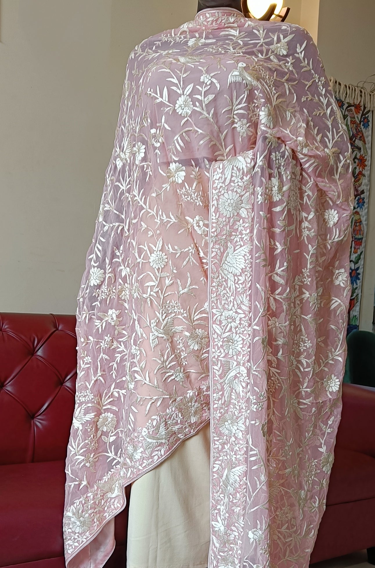 Pink Masterpiece Parsi Gara Dupatta Hand Embroidered